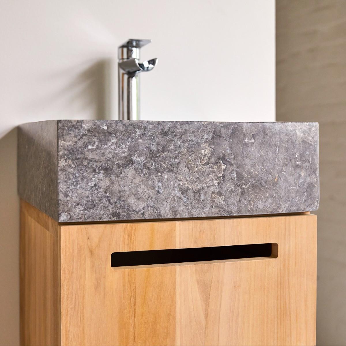 Tikamoon Badezimmermöbel aus massivem Teakholz und Marmor 40 cm Line