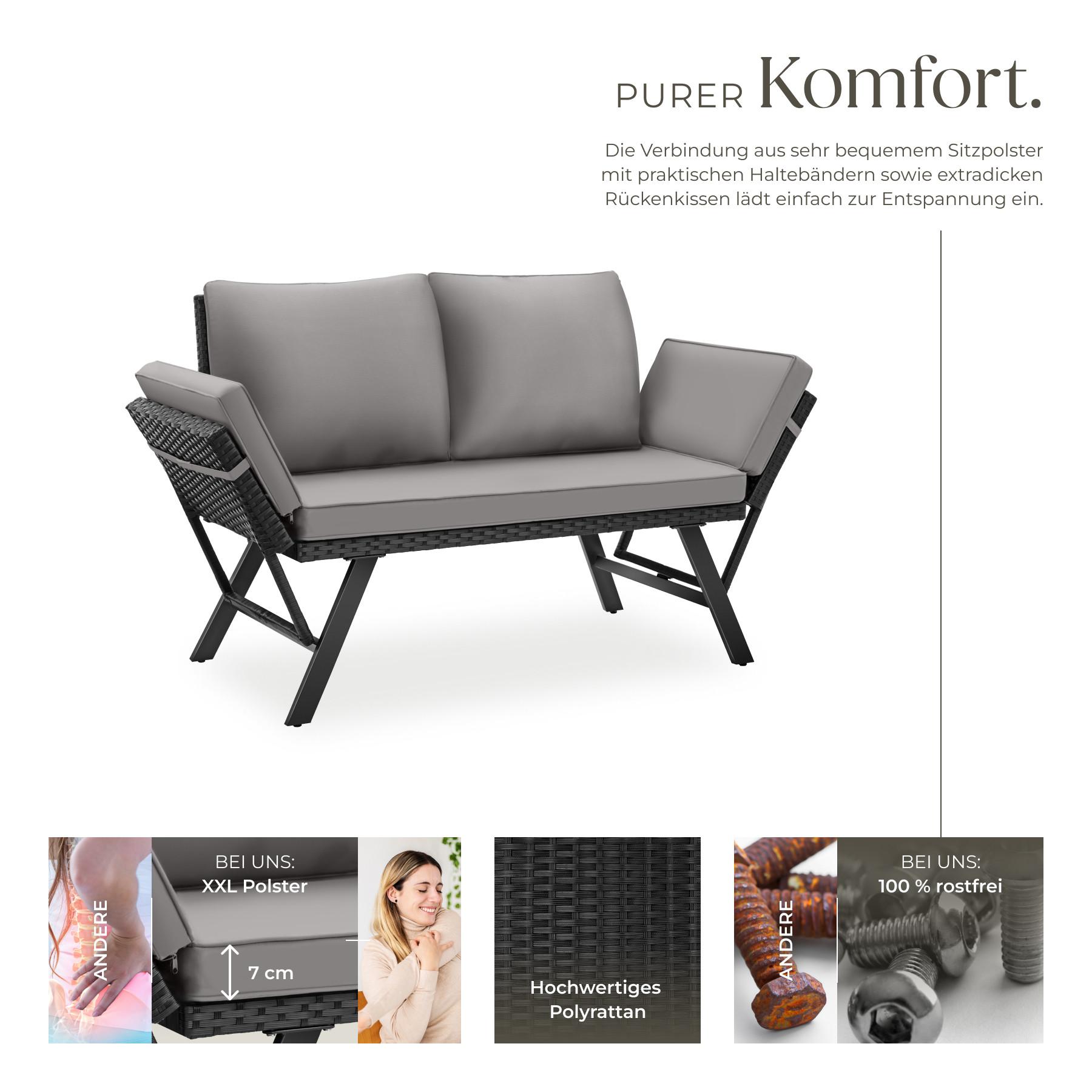 Tectake Rattan-Loungesofa Sintra, verstellbare Armlehnen, 2in1