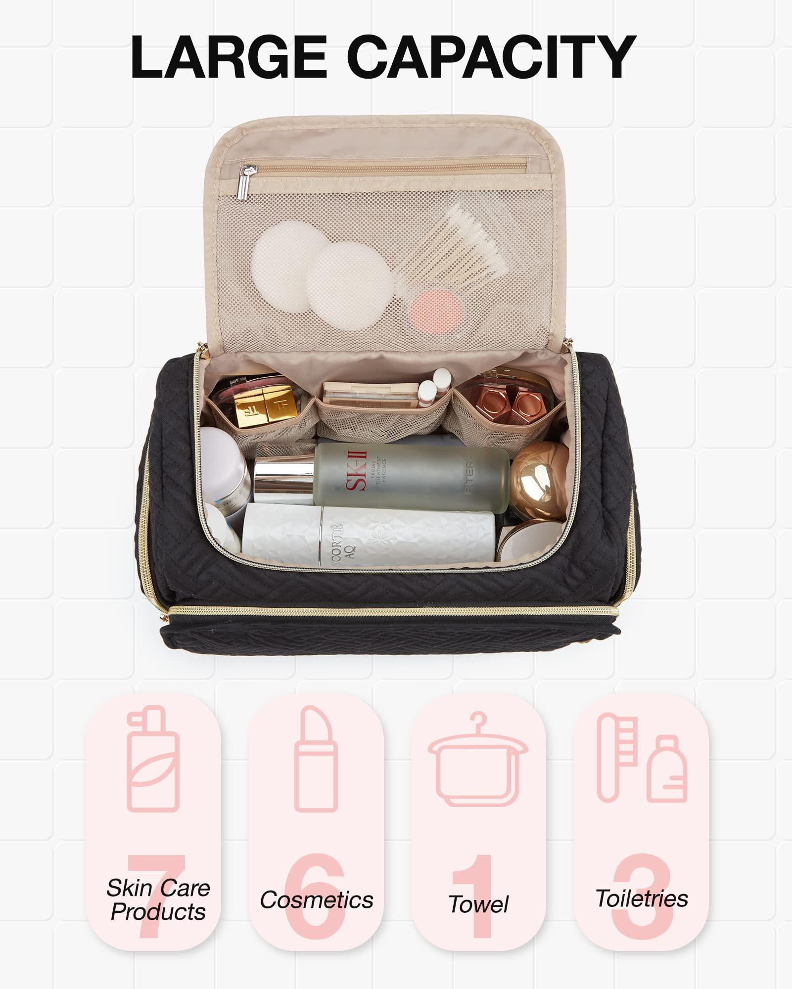 Only-bags.store Reisekosmetiktasche, große, weit offene Reisetasche für Toilettenartikel, Make-up, Kosmetiktasche mit Griff Reisekosmetiktasche, große, weit offene Reisetasche für Toilettenartikel, Make-up, Kosmetiktasche mit Griff