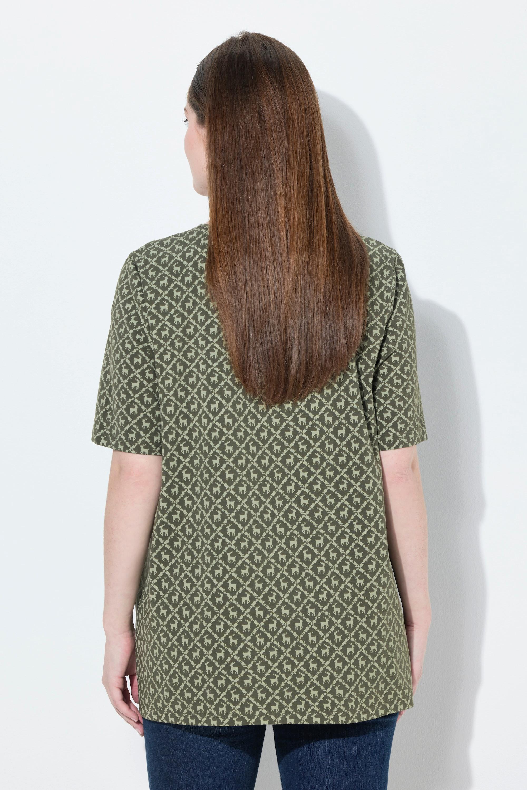 Ulla Popken T-Shirt Trachtenmuster A-Linie V-Ausschnitt Halbarm