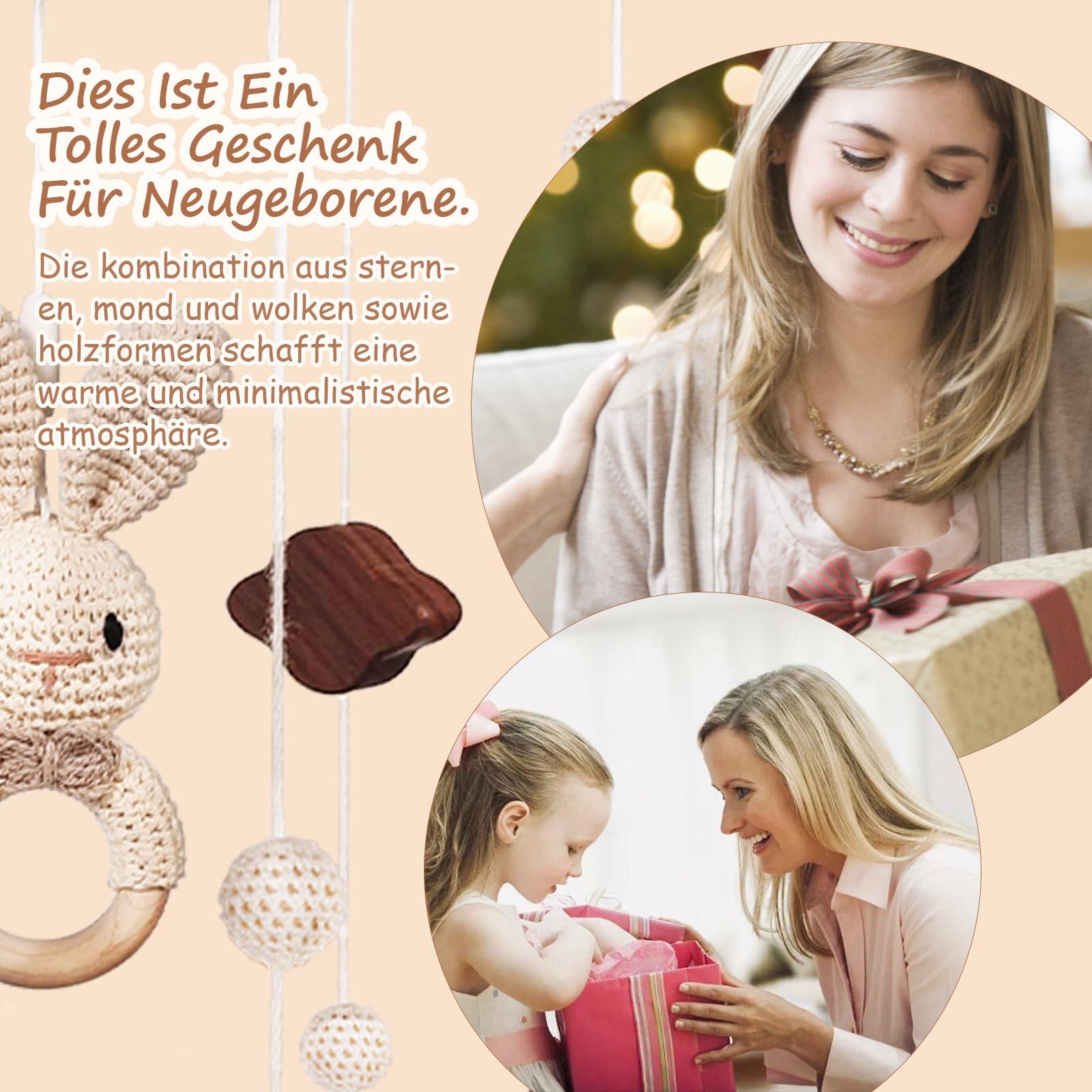 Activity-board Mobile Babybettchen Bettchen Glocke Windspiel Baby mit Wolken Sterne