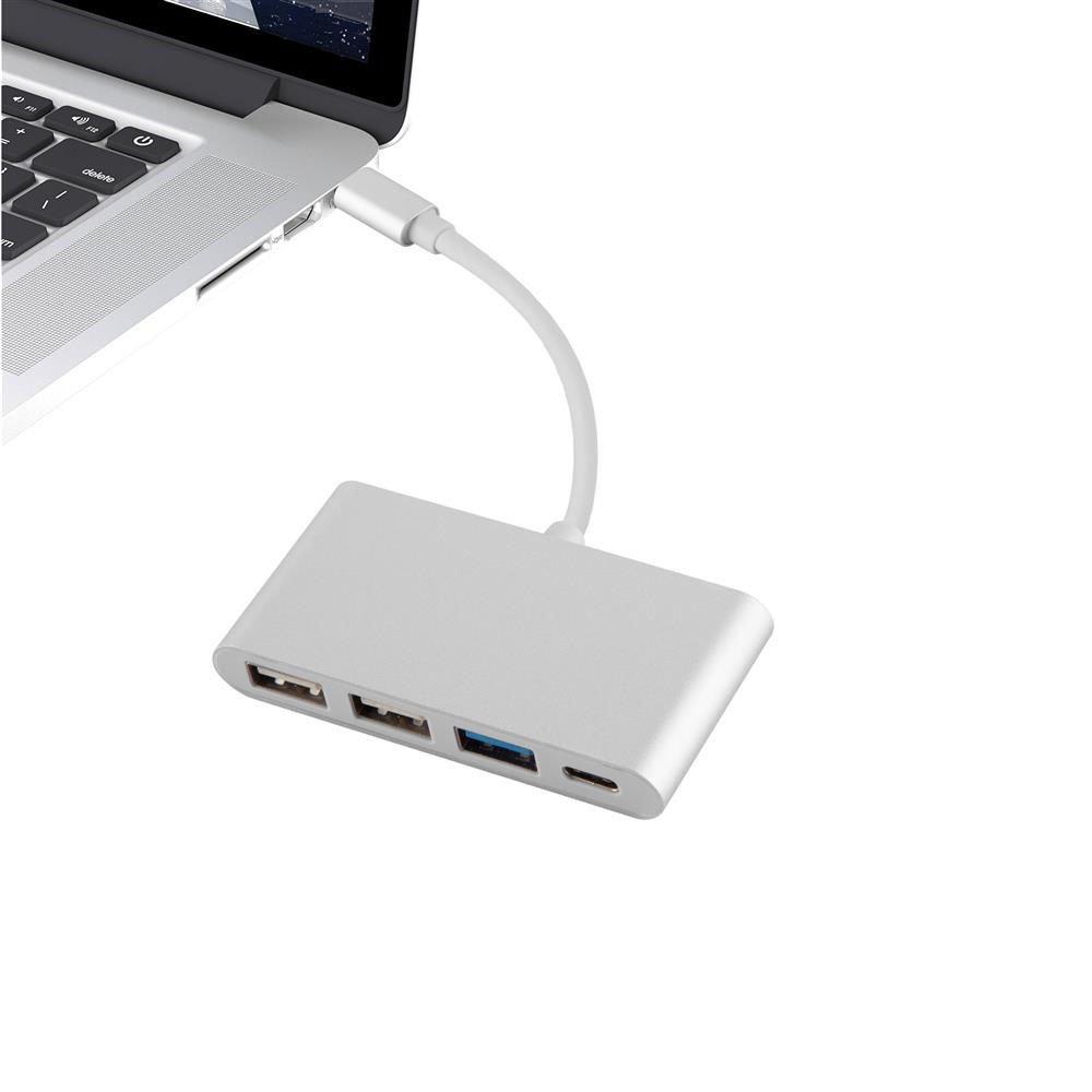 Cadorabo 4-Port USB Multischnittstelle Plug & Play mit USB-C Anschluss, USB-C Ladebuchse, 2 USB 2.0 und USB 3.0 Ports für Laptops, Tablets und modernen Geräte mit USB-C Ladeanschluss in SILBER