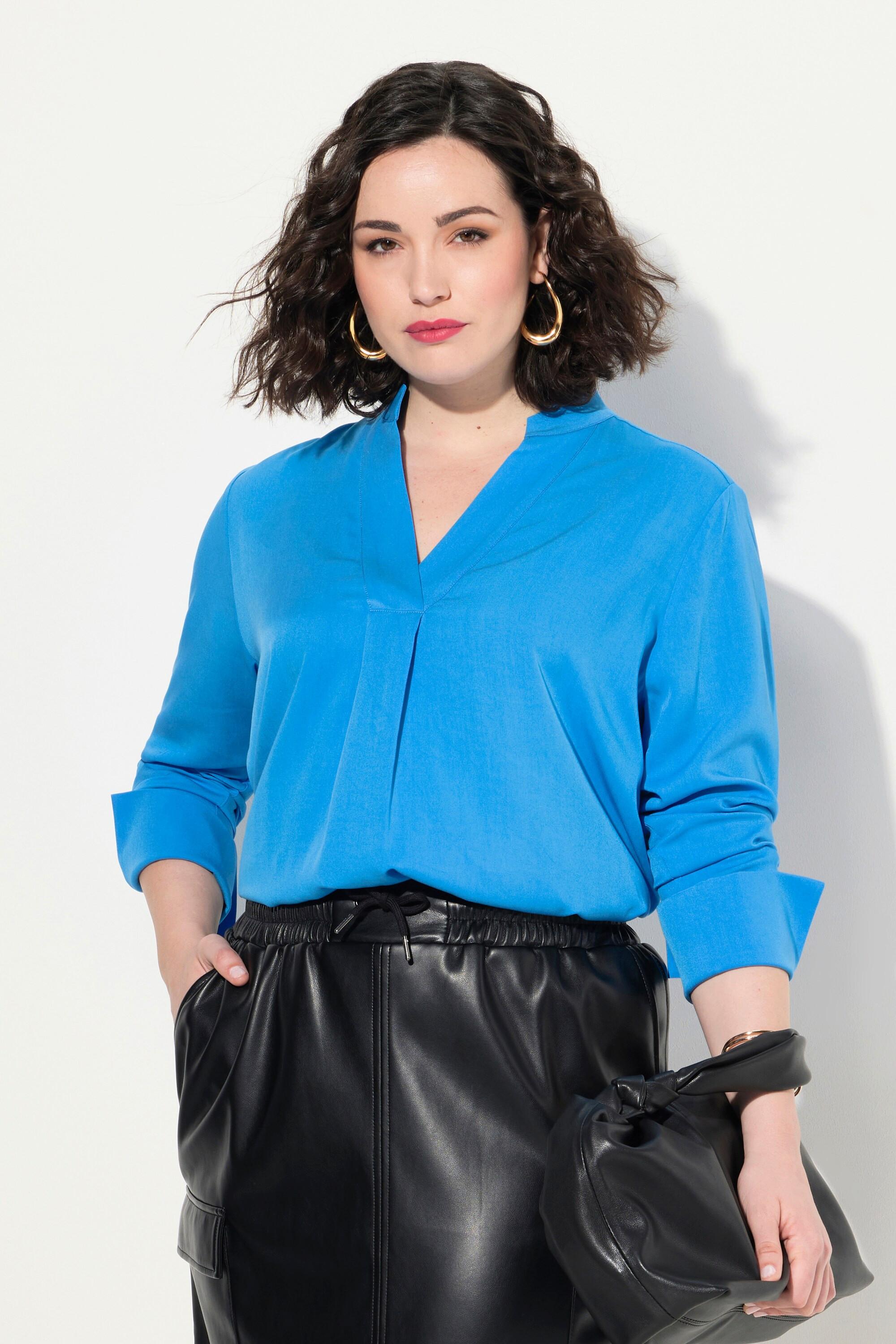 Ulla Popken Tunika A-Linie Stehkragen V-Ausschnitt Langarm