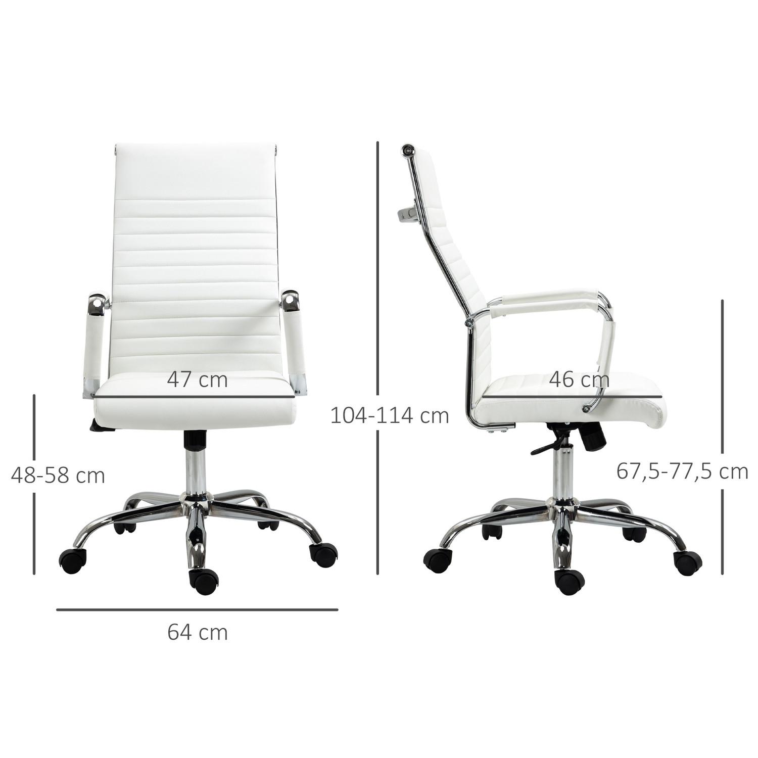 Northio Bürostuhl mit Wippfunktion, Stahlfüße, ergonomisch, 360°-Drehräder, Kunstleder, Belastbarkeit 120 kg, 54 x 62 x 104-114 cm, Weiß