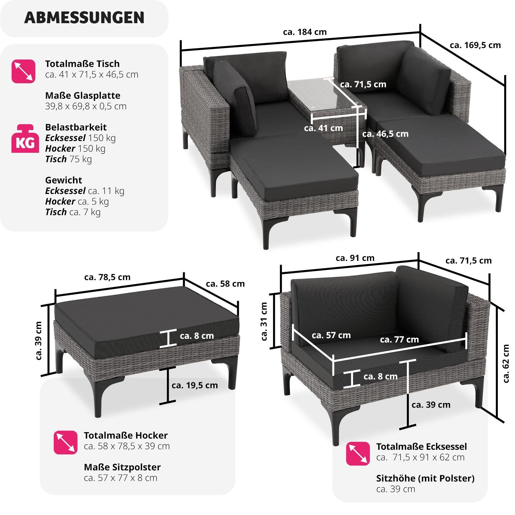Tectake Rattan Lounge mit Aluminiumgestell Bellaria