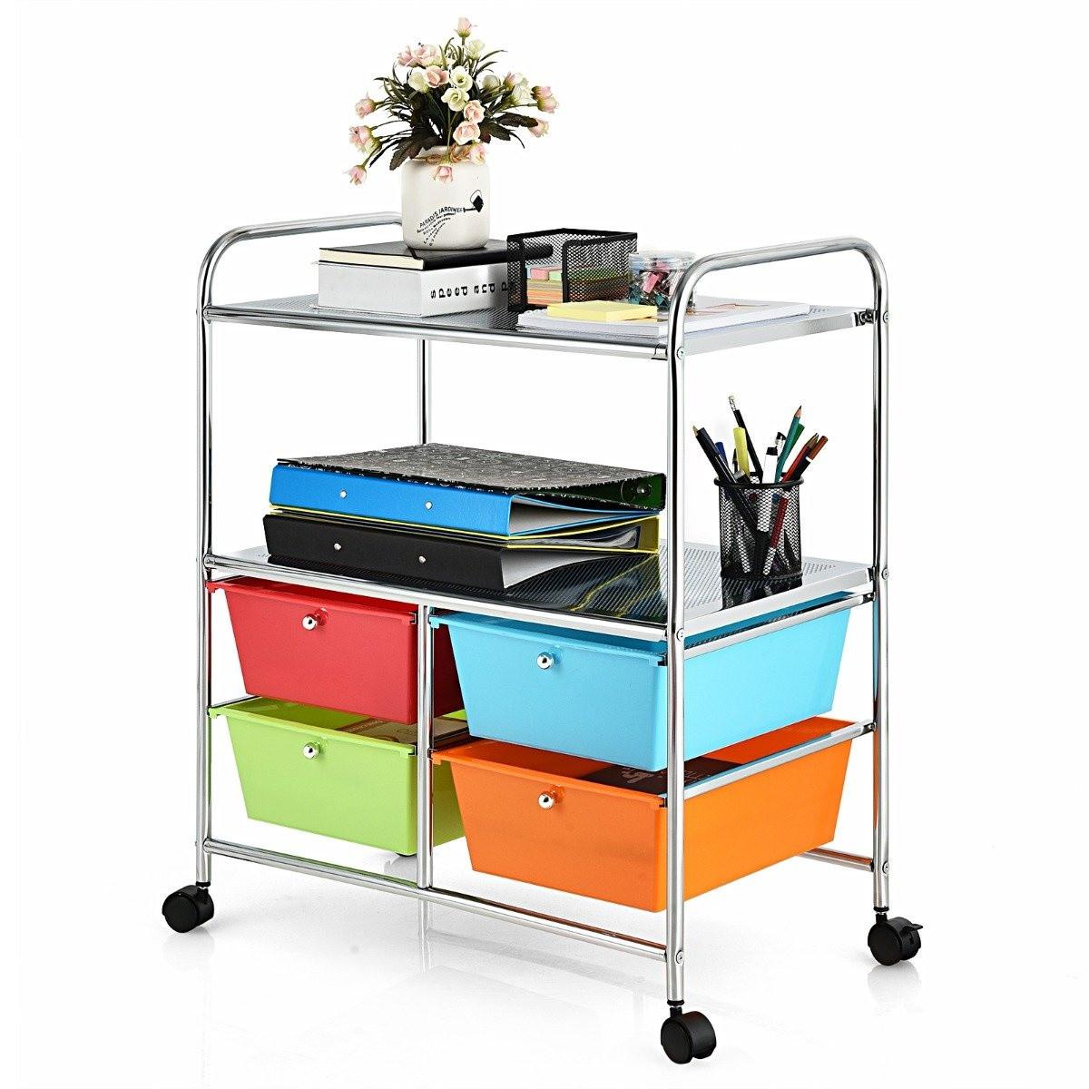 Northix Rollwagen mit 4 stapelbaren Schubladen & Metallgestell & Ablageflächen Rollcontainer Bunt