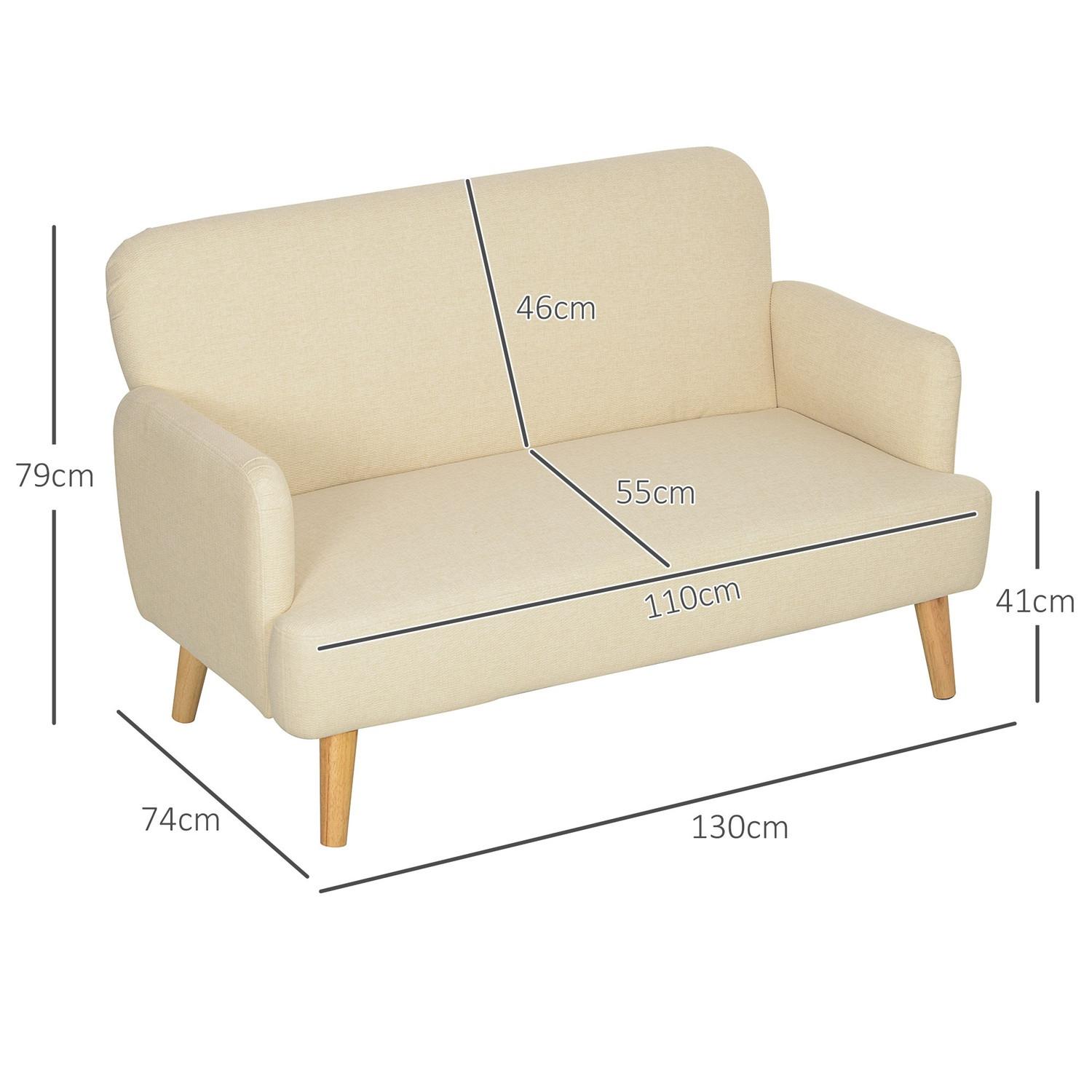Northio 2 Sitzer Sofa, Kleine Couch mit Samtoptik, Holzbeine, Dicke Gepolsterter Polstersofa mit Armlehne für Wohnzimmer, Schlafzimmer, 130 x 74 x 79 cm, Cremeweiß