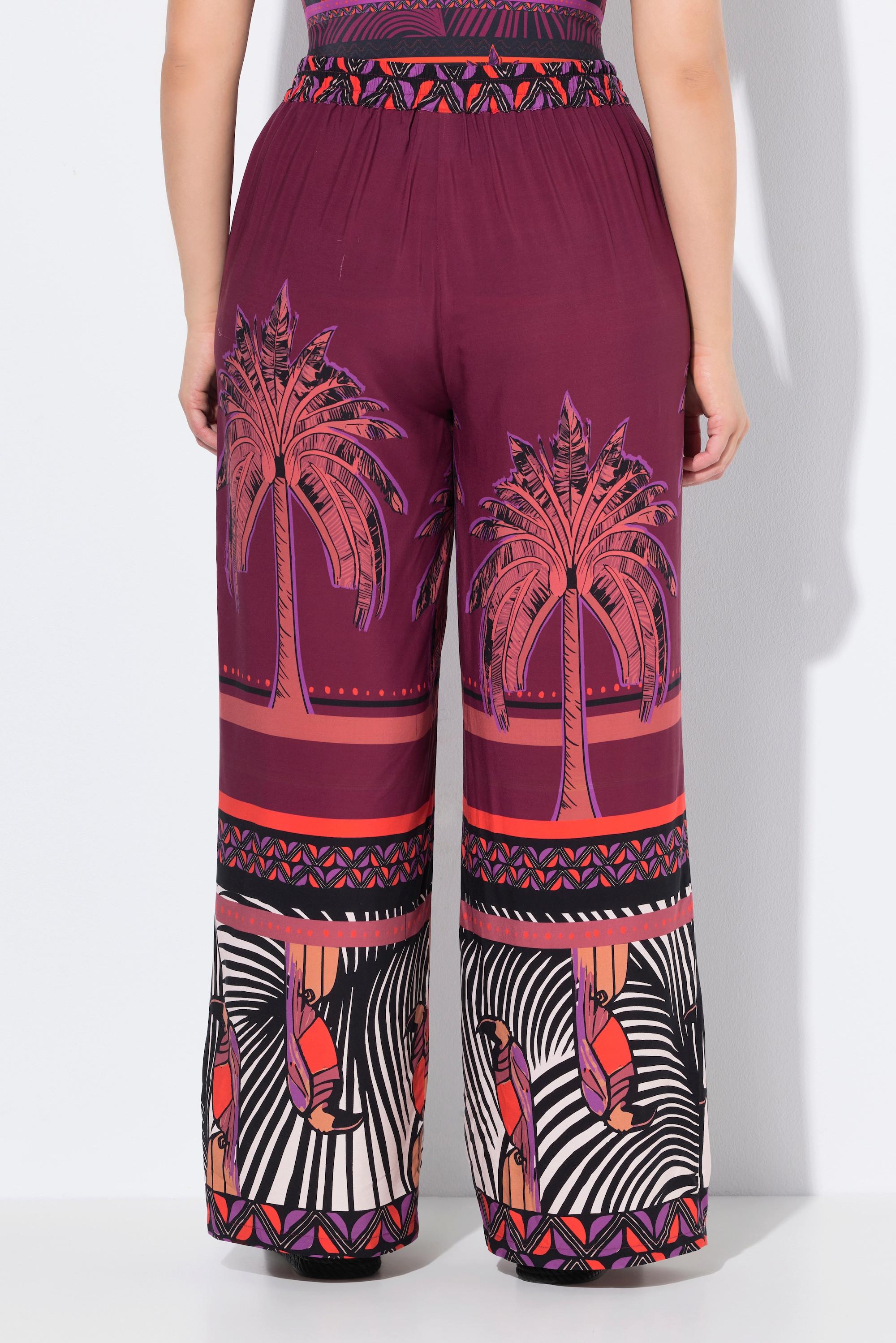 Ulla Popken Palazzohose, Palmen, weites Bein, Elastikbund
