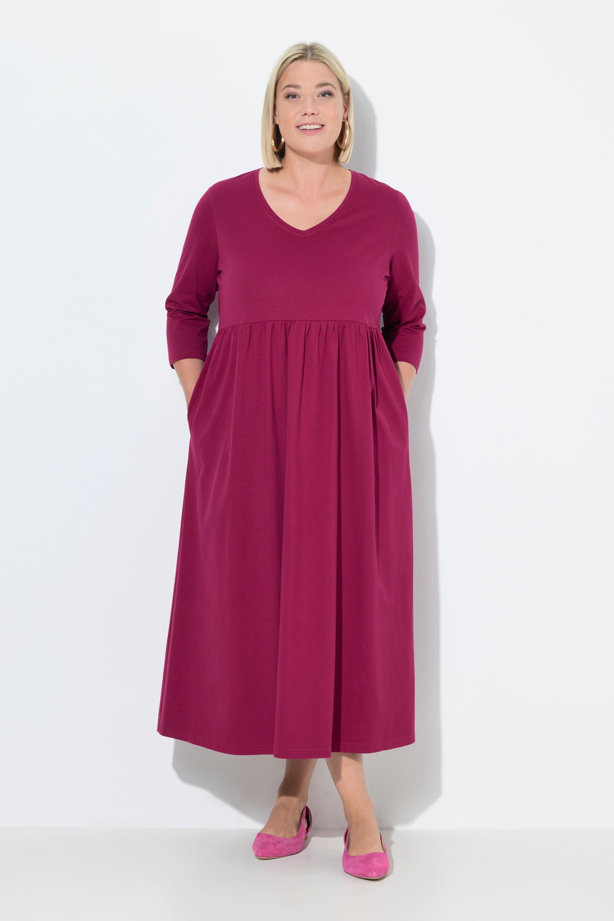 Ulla Popken Jerseykleid Empirenaht V-Ausschnitt 3/4-Arm Taschen
