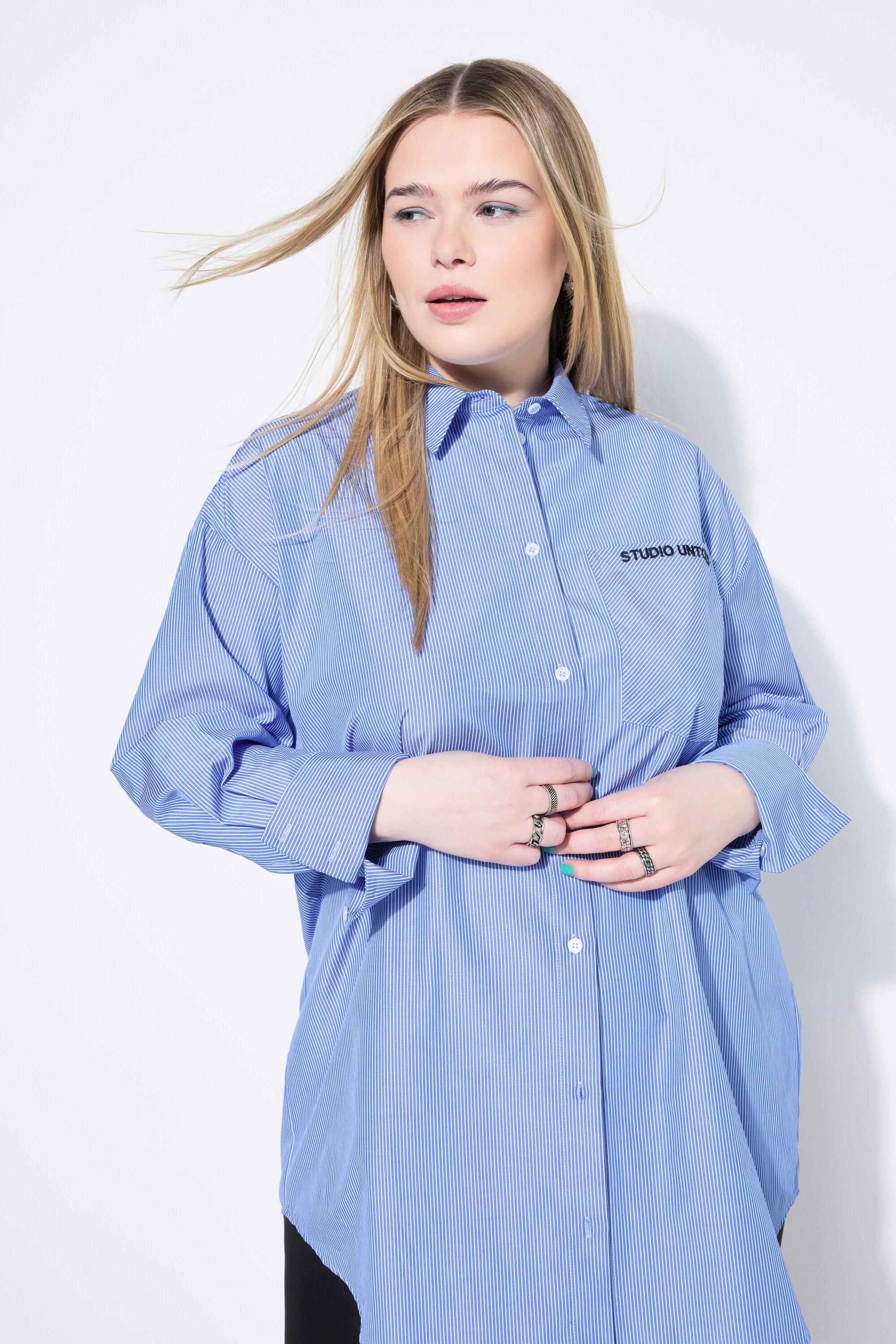 Studio Untold Hemdbluse, oversized, Streifen, bestickte Tasche