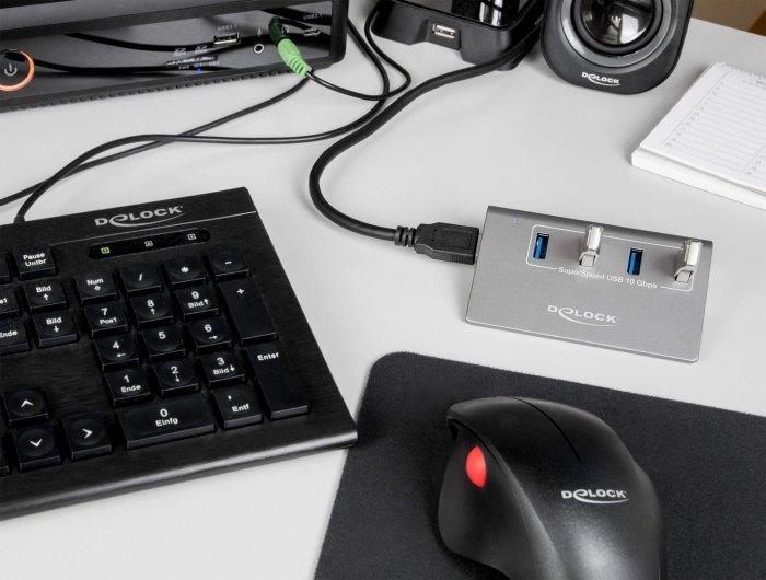 DeLock 64181 Schnittstellen-Hub USB 3.2 Gen 2 (3.1 Gen 2) Type-A 10000 Mbit/s Grau