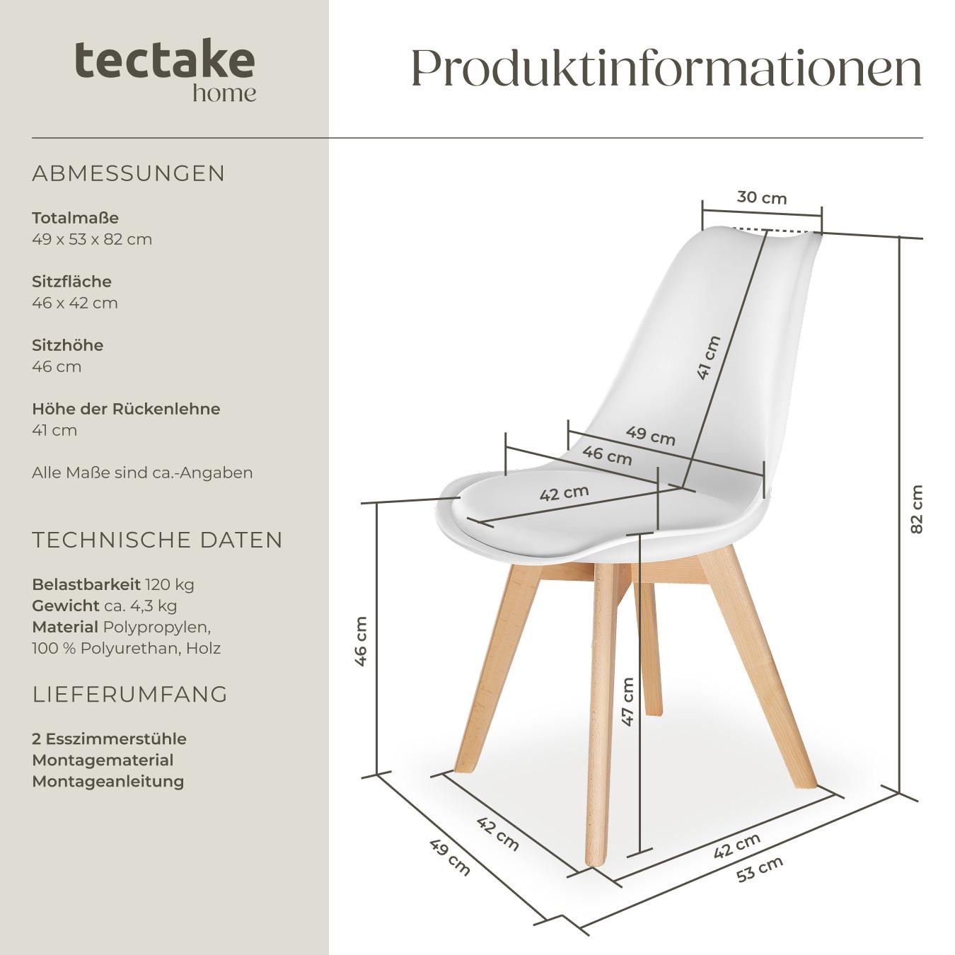Tectake Set Esszimmerstuhl gepolsterte Sitzfläche ergonomische Form