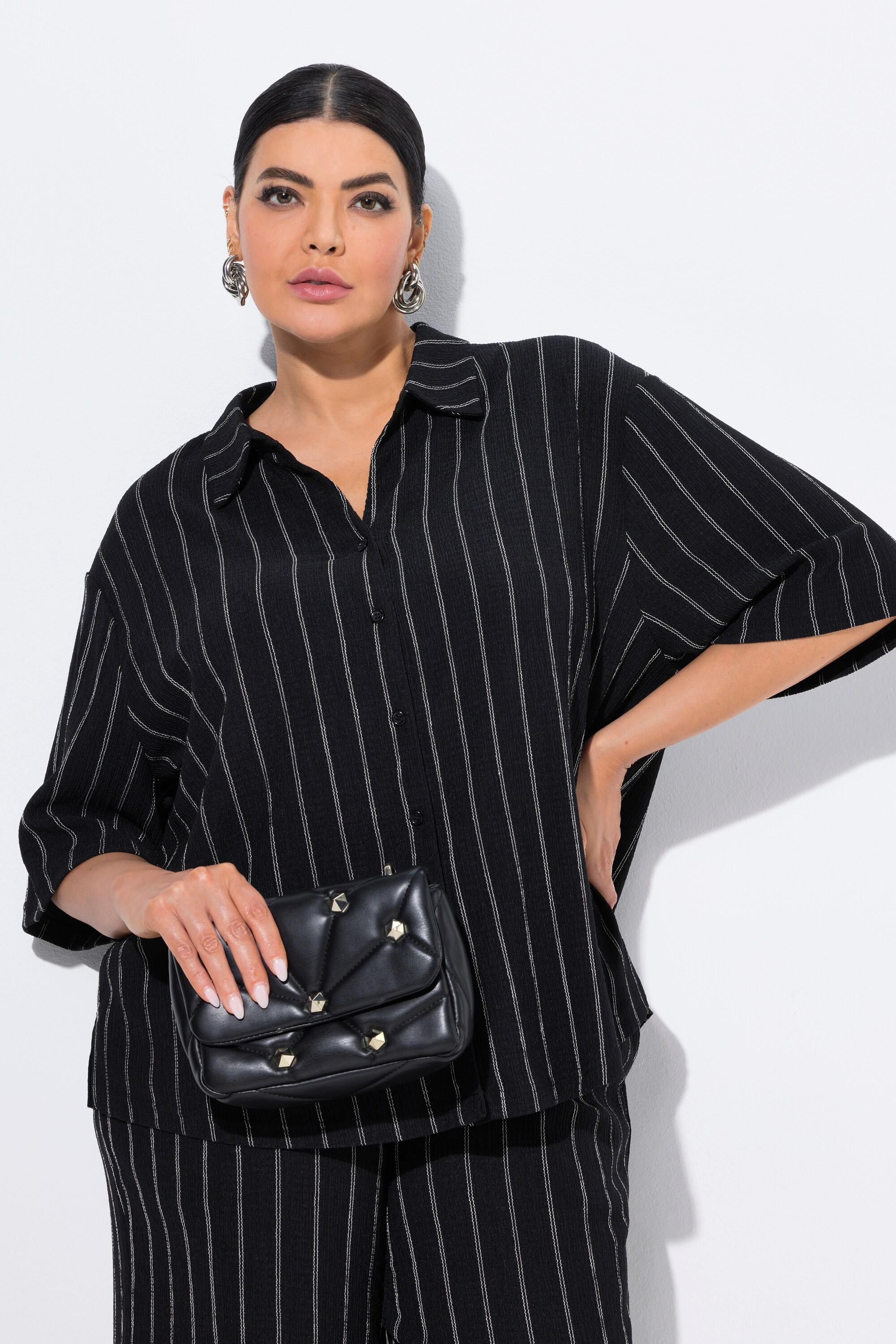 Ulla Popken Jerseybluse, Streifen, Hemdkragen, Halbarm