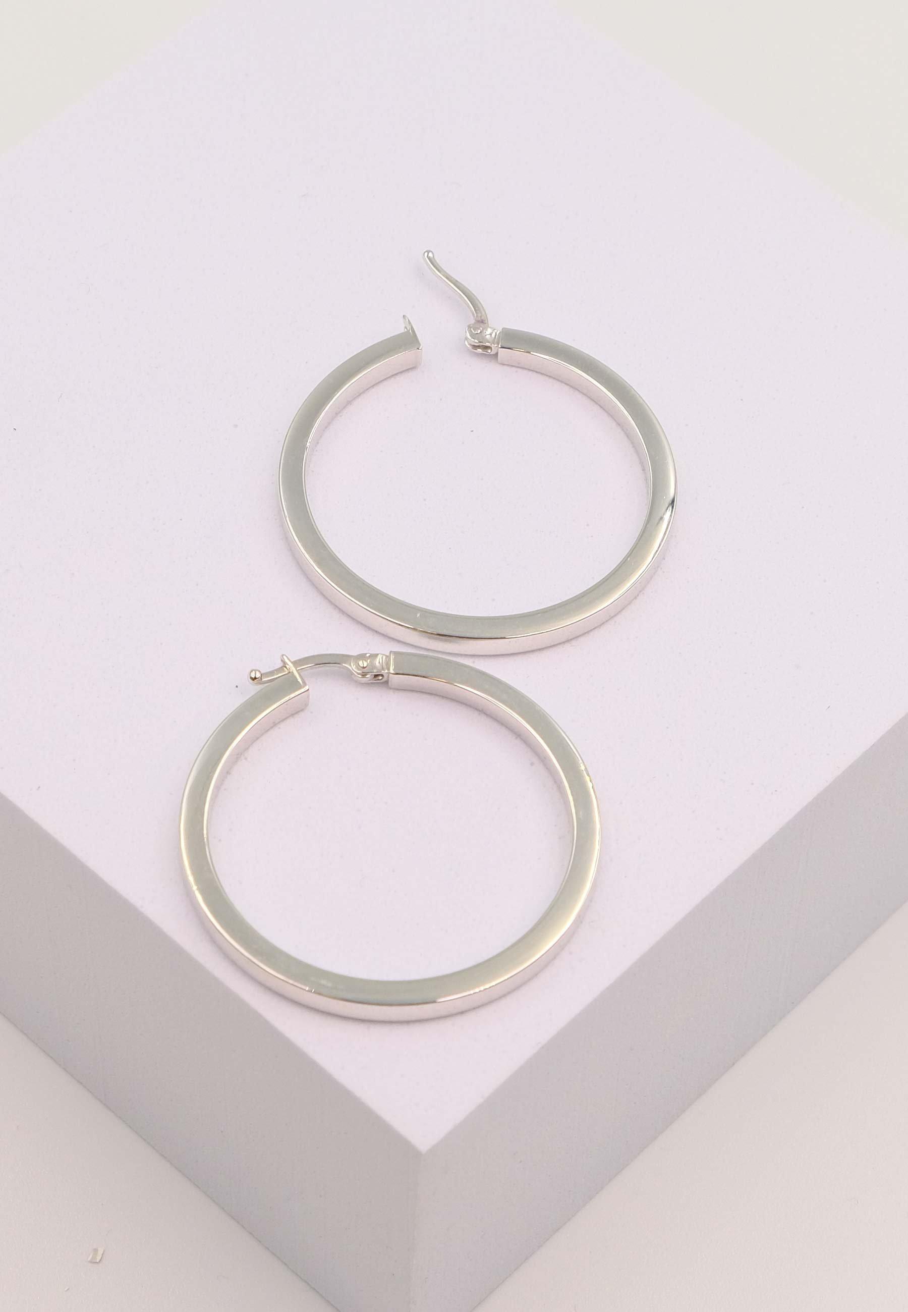 MUAU Schmuck Creolen Weissgold 750 Vierkantdraht 35mm