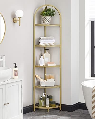 Pricenet Modernes 5-stöckiges Eckregal mit Glas und goldenem Rahmen