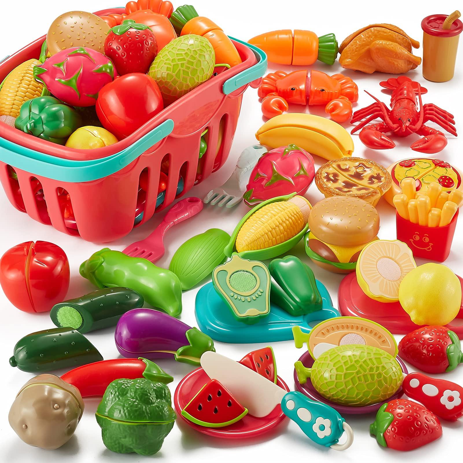 Activity-board Kinderküchenzubehör Essenskorb Spielzeug - 61-teiliges Essensschneide-Set