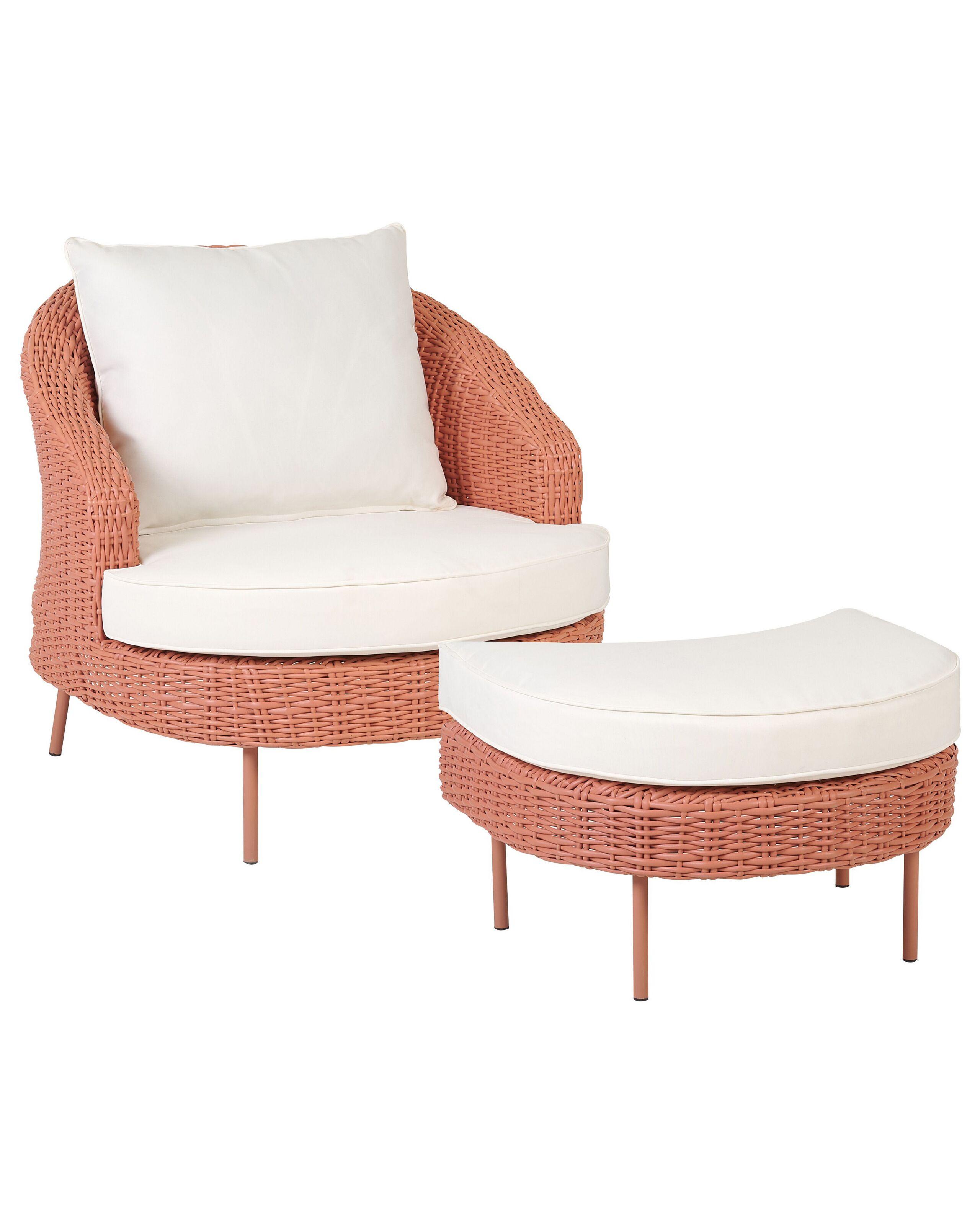 Beliani Gartensessel mit Ottomane aus PE Rattan Boho ARCILLE