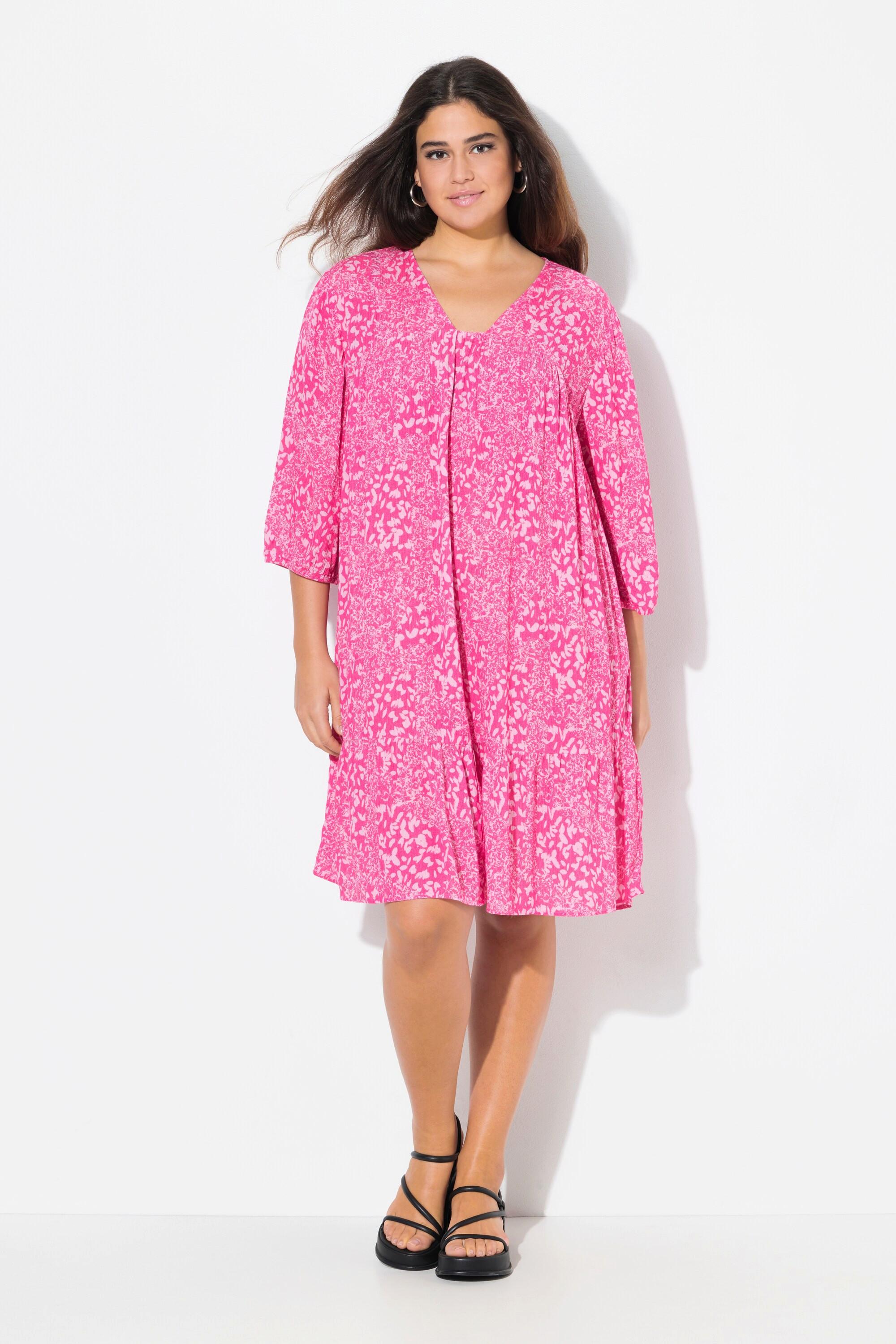 Ulla Popken Kleid Volantsaum A-Linie V-Ausschnitt 3/4-Arm
