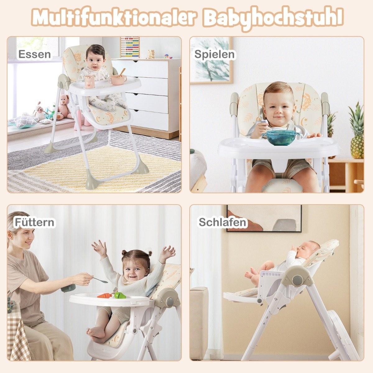 B2X 6 in 1 Umwandelbarer Babyhochstuhl mit Liegefunktionen & Doppeltablett Klappbarer Hochstuhl Beige