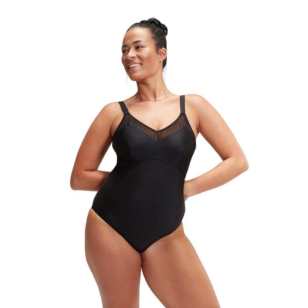 speedo badeanzug, damen eco mesh detail 1p bla