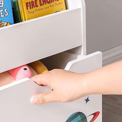 Pricenet Kinder-Bücherregal mit Weltraum-Motiv, Spielzeugkiste und Rädern