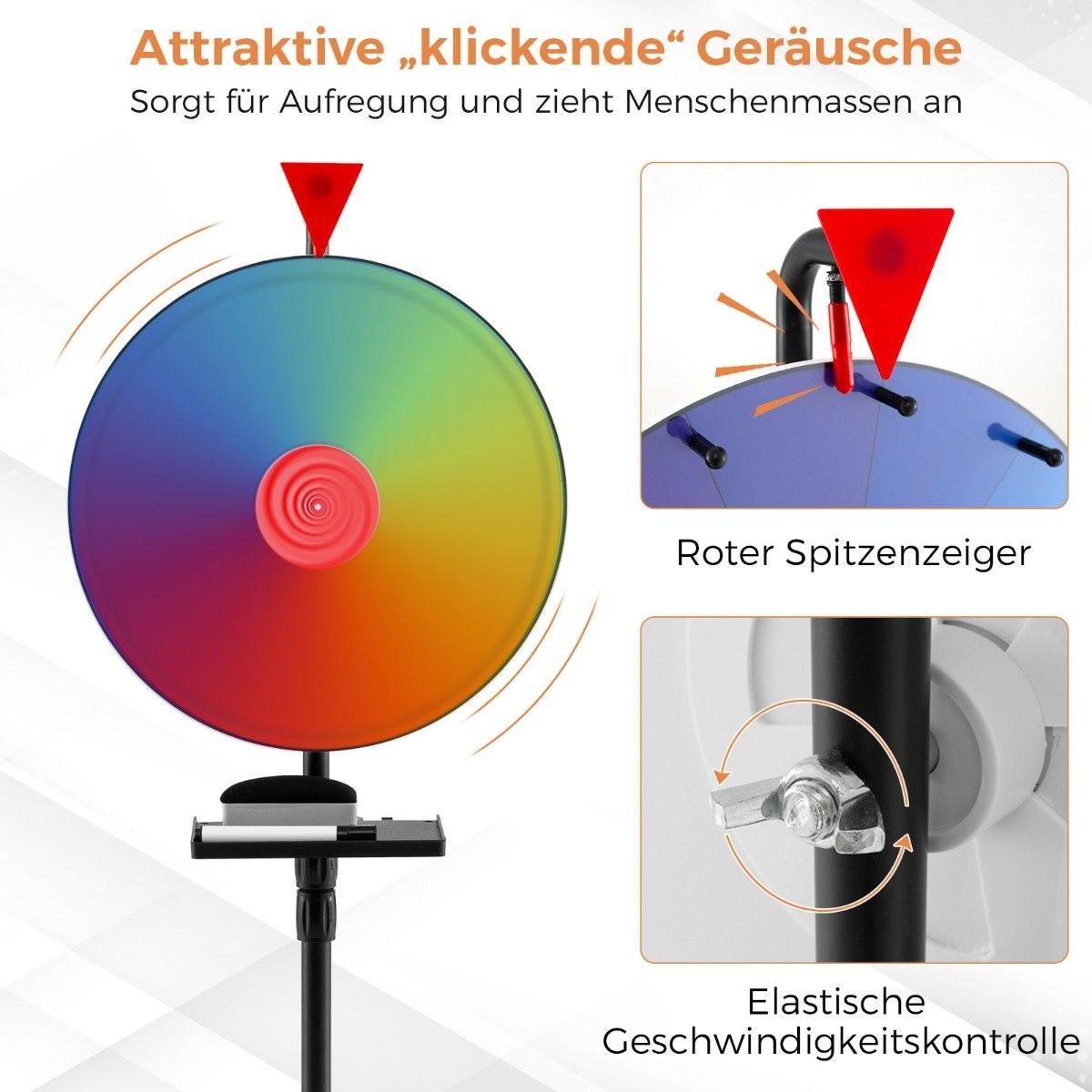 B2X Ø 40 cm Glücksrad mit Dreibein-Bodenständer Höhenverstellbares Preisrad mit Ablage