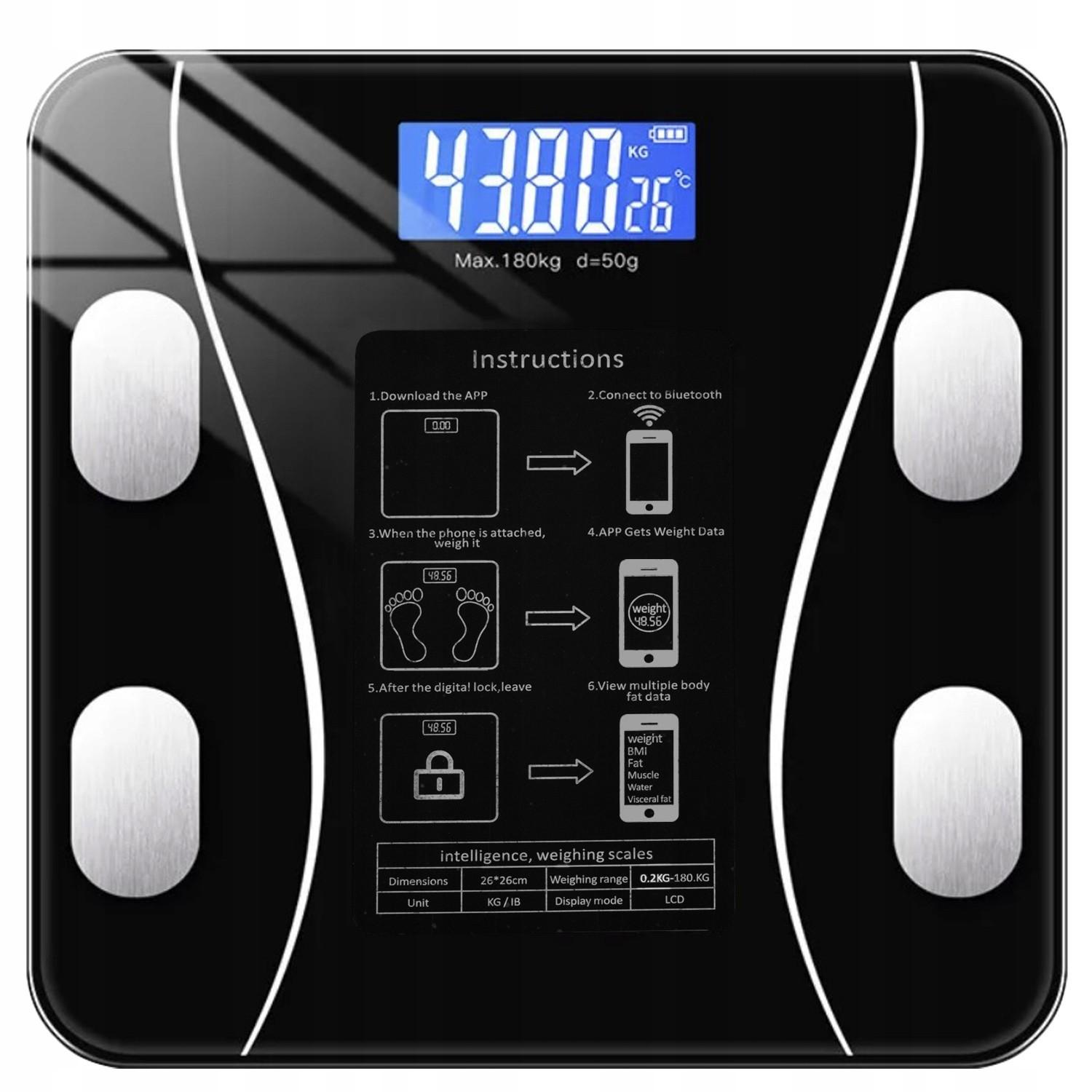 Ruhhy Intelligente Personenwaage mit Bluetooth - misst bis zu 180 kg