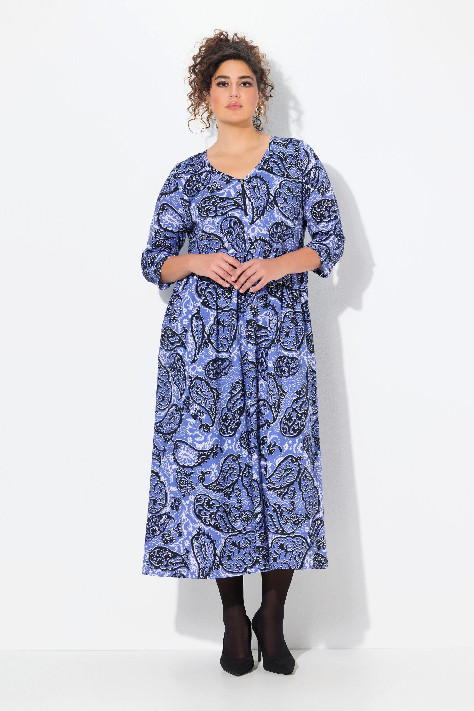 Ulla Popken Paisley A-Linie V-Ausschnitt 3/4 Arm Kleid
