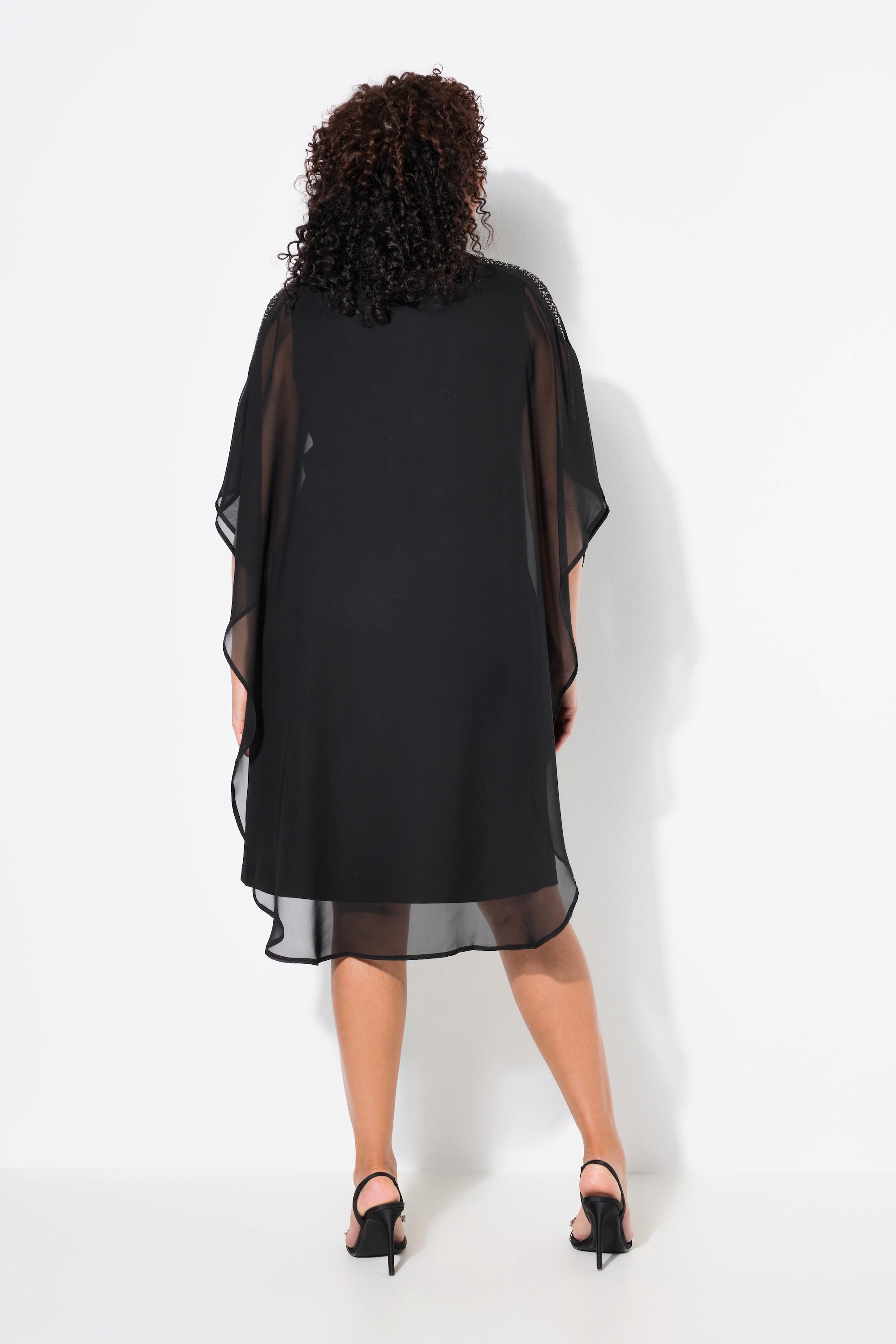 Ulla Popken Chiffonkleid doppellagig V-Ausschnitt 3/4-Arm
