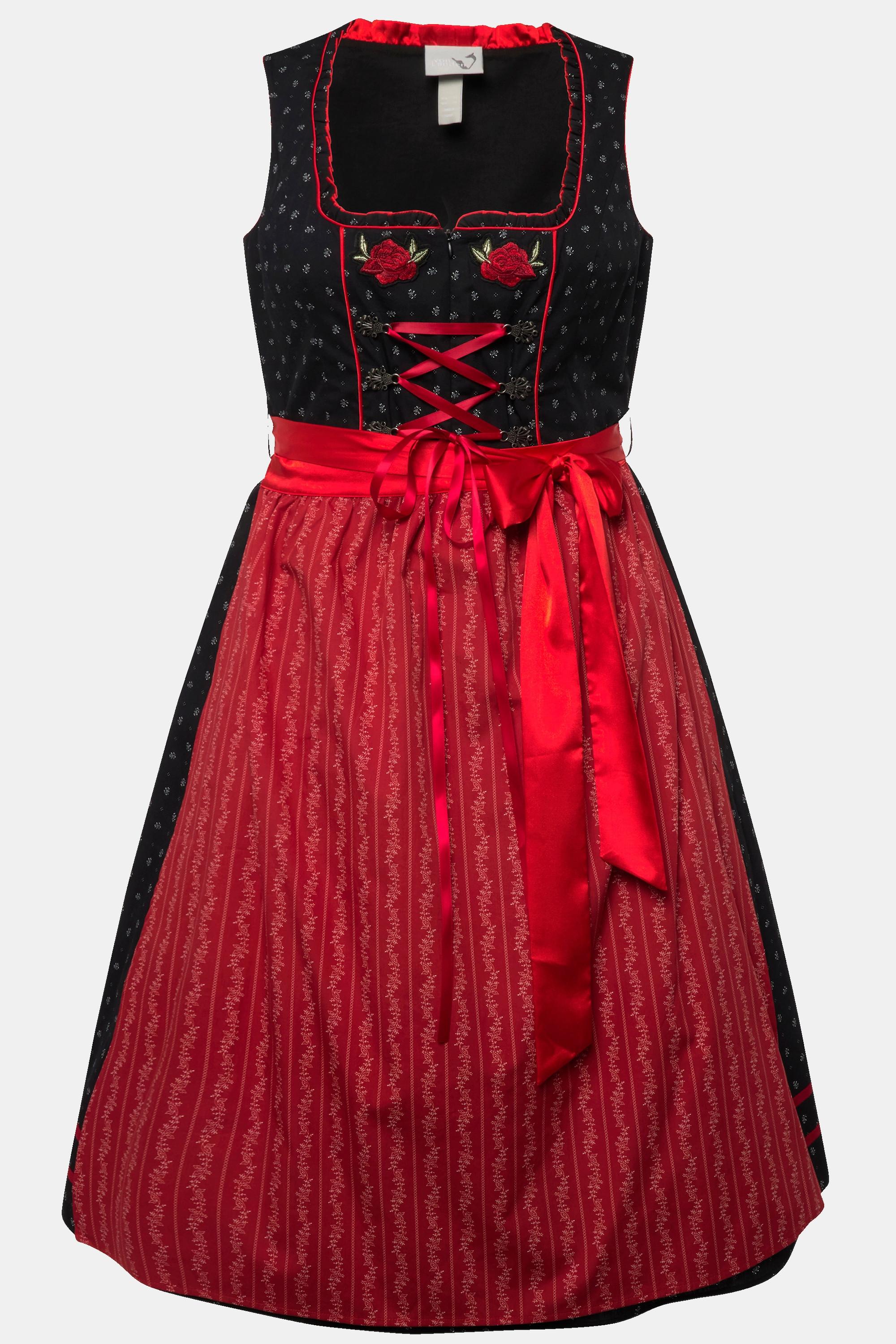 Ulla Popken Dirndl Blütenstickerei Carree-Ausschnitt Ärmellos