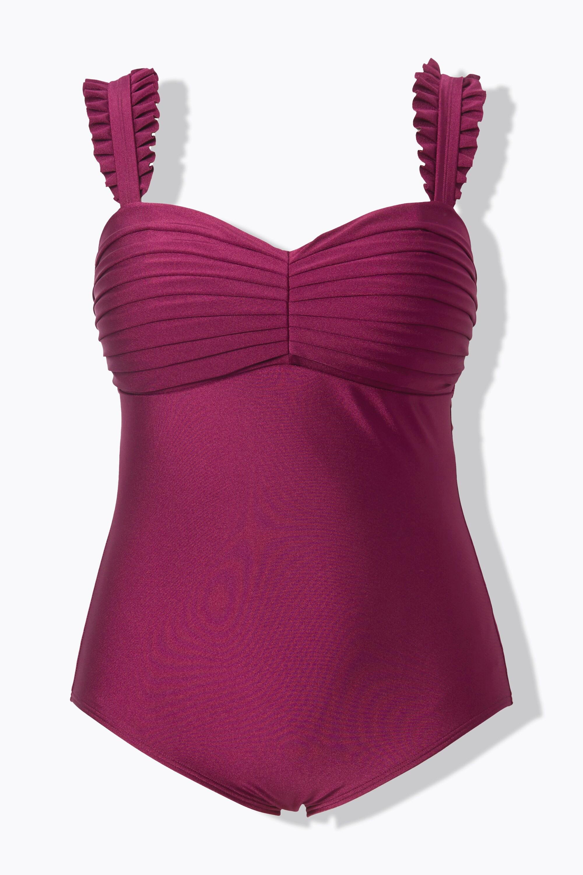 Ulla Popken Badeanzug, Falten, Softcups, Träger verstellbar