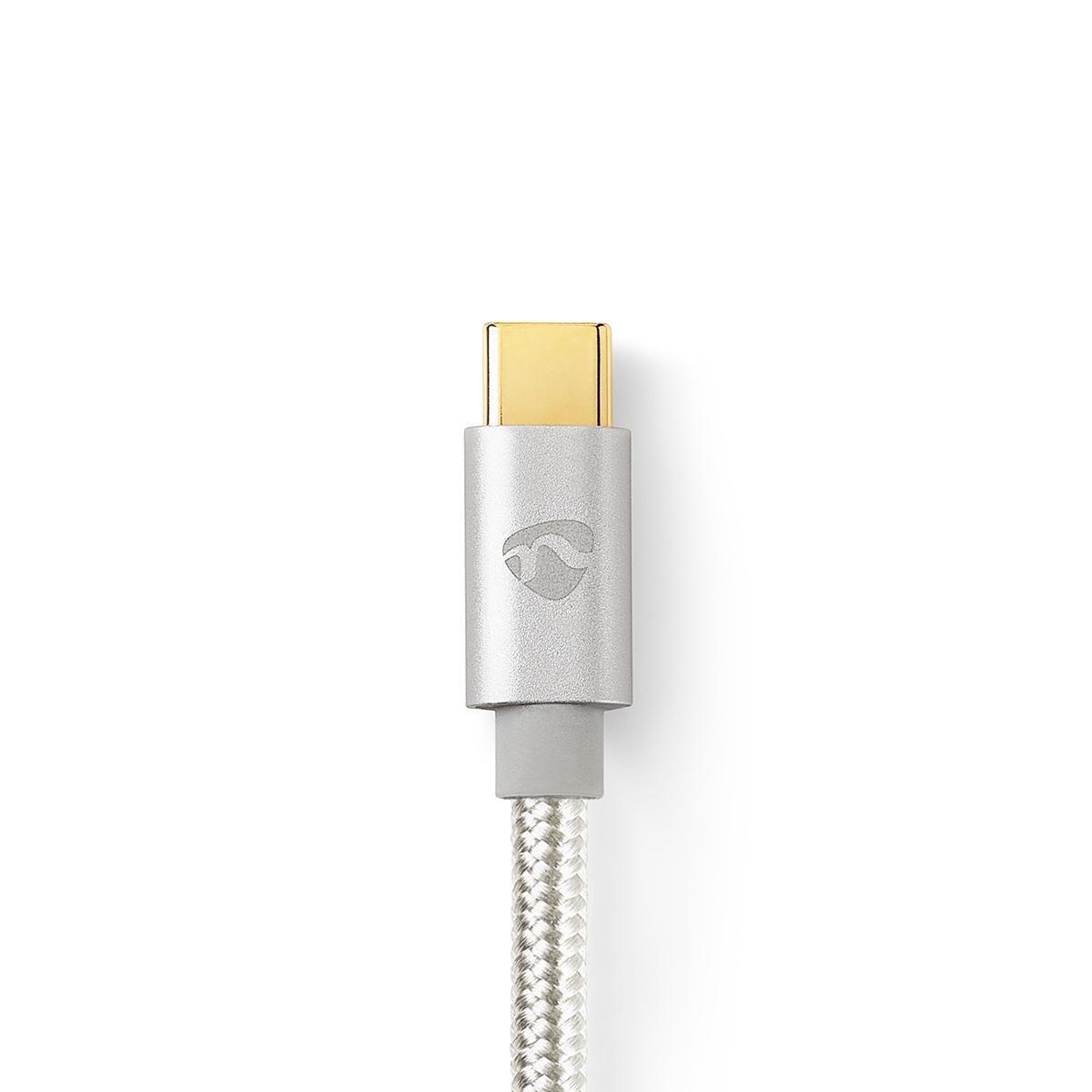 Nedis USB-Kabel | USB 2.0 | USB-C™ Male | USB-C™ Male | 100 W | 480 Mbps | Vergoldet | 2,00 m | Rund | Geflochten / Nylon | Silber | Box mit abgedecktem Fenster