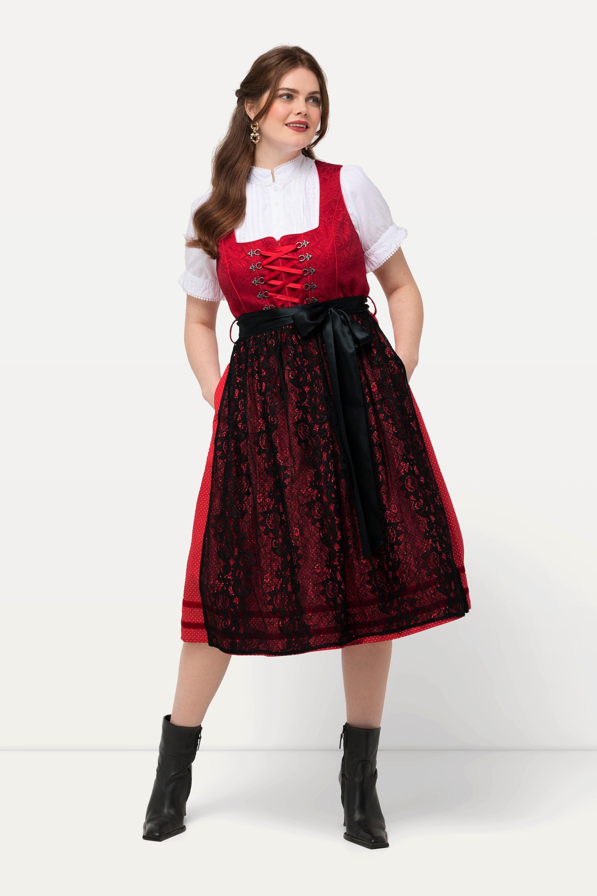 Ulla Popken Dirndl Spitzenschürze Carree Ausschnitt Ärmellos
