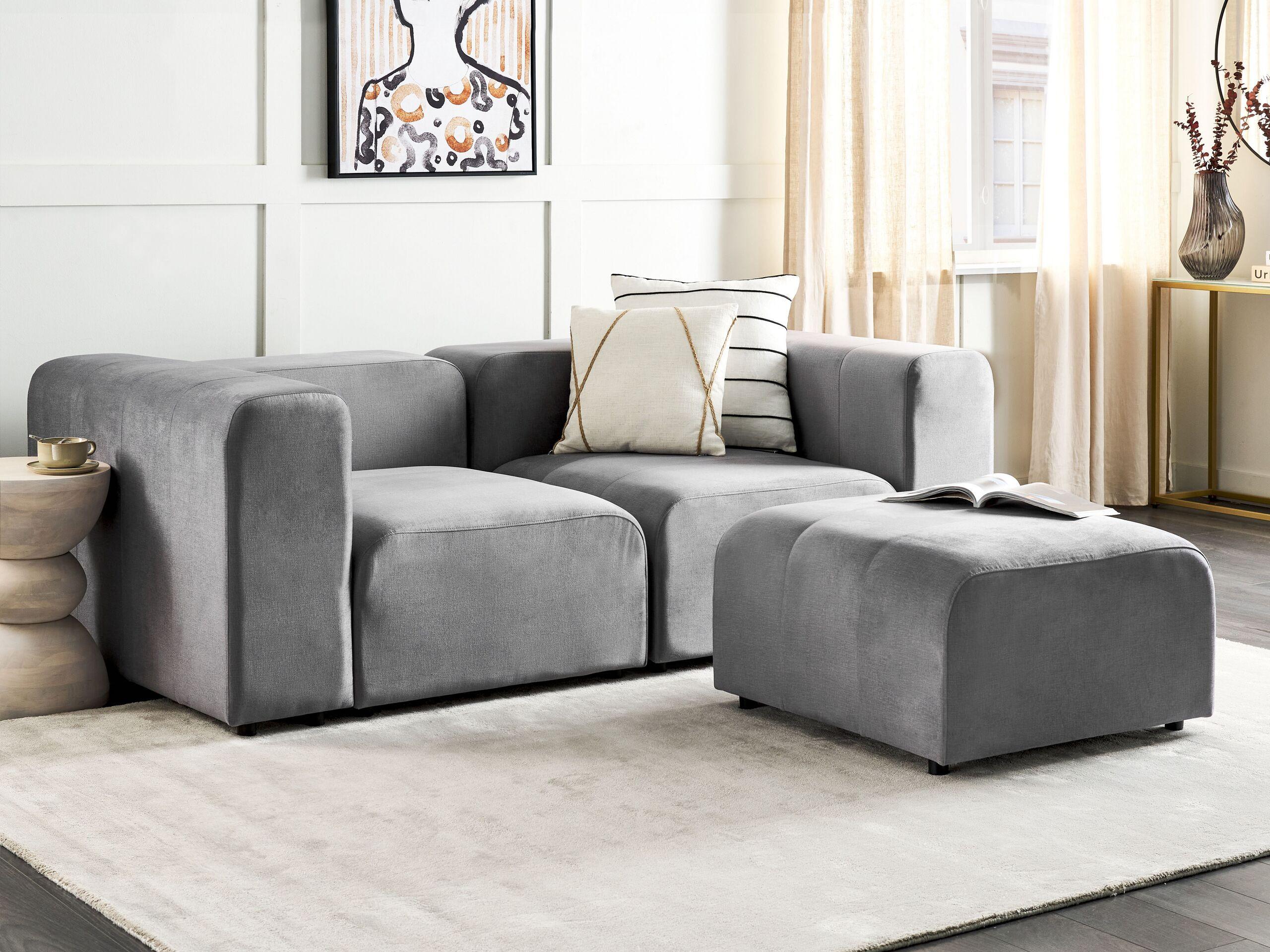 Beliani 2-Sitzer Sofa mit Ottomane aus Samtstoff Modern FALSTERBO