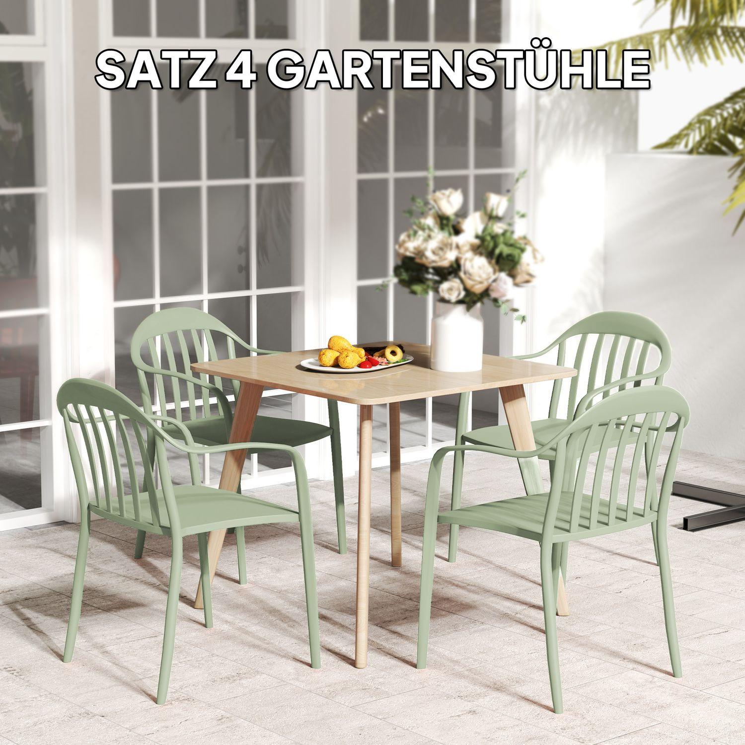 Northio Gartenstuhl 4er Set wetterfest Gartenstühle aus Kunststoff Stapelstuhl mit Armlehne Rückenlehne stapelbar Terrassenstuhl bis 120 kg belastbar Gartenmöbel für Hinterhof, Garten, Balkon Grün Aosom