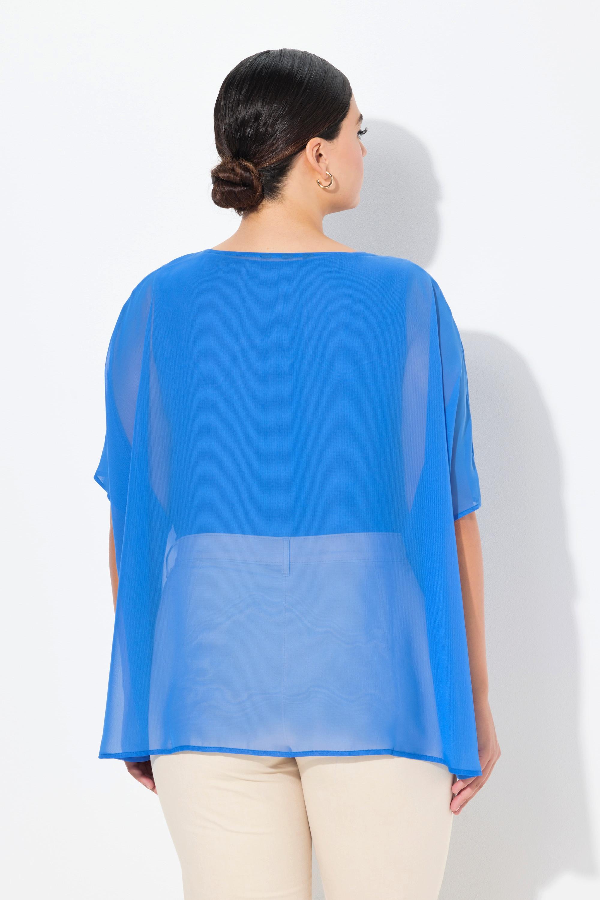 Ulla Popken Chiffon Oversized Rundhals Halbarm Bluse