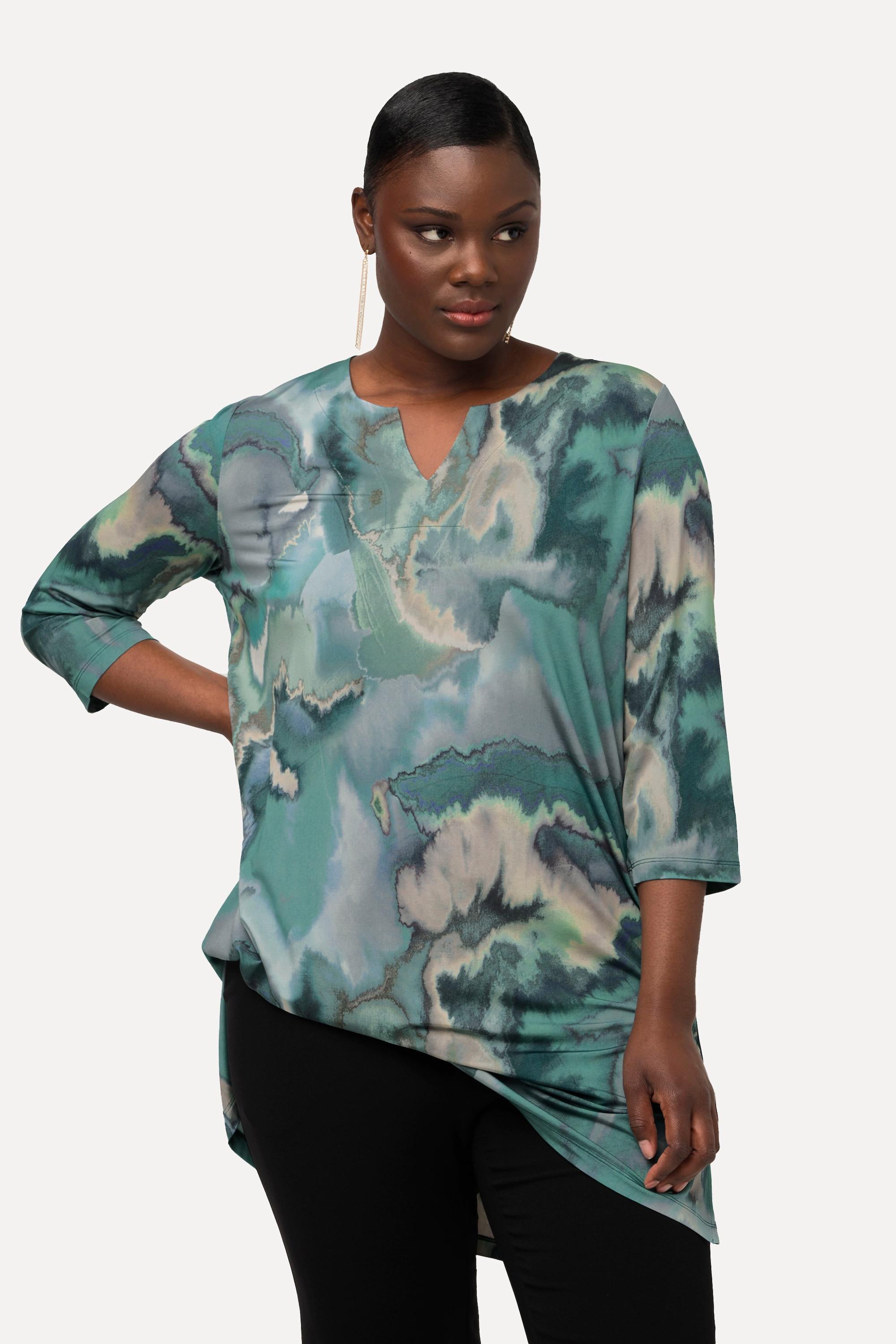 Ulla Popken Slinky Tunika Marmor Design Tunika Ausschnitt Halbarm