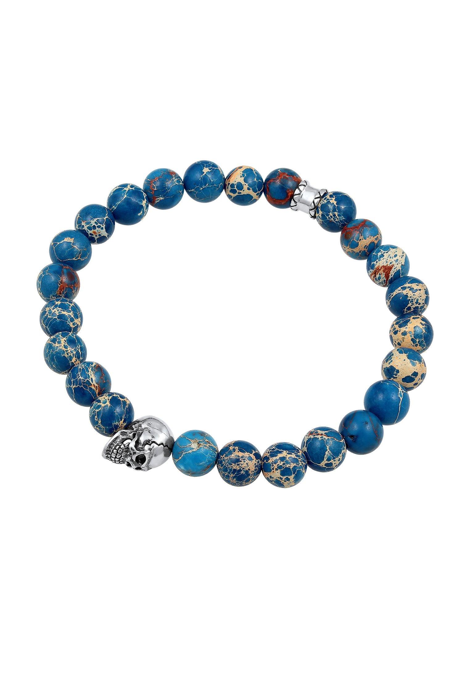 Kuzzoi Armband Totenkopf Blau-Gefärbter Achat 925 Silber