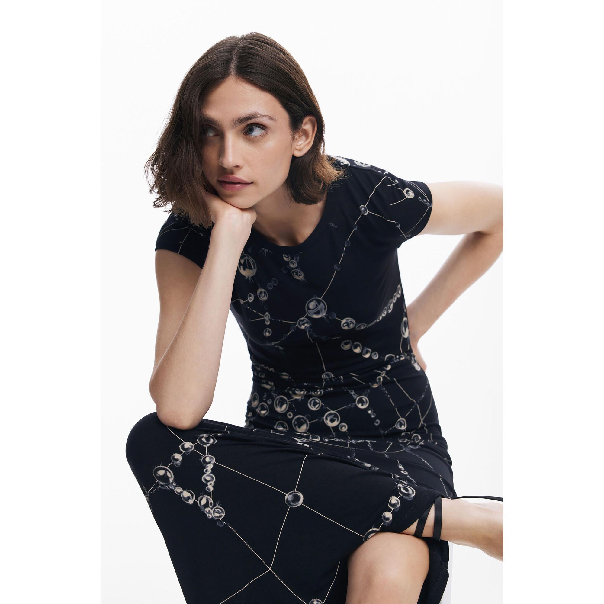 Desigual Body Fit Bedrucktes Midikleid
