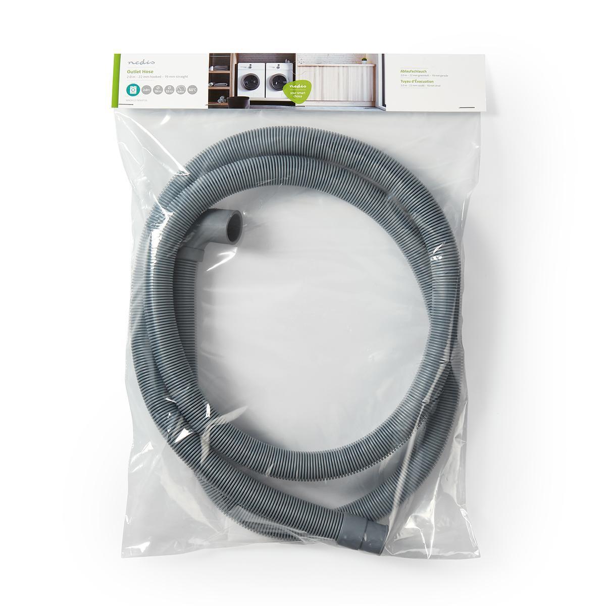 Nedis Abflussschlauch | 22 mm | 19 mm | 0,5 Bar | 60 °C | 2,00 m | Anwendung: Geschirr / Waschmaschine | Grau