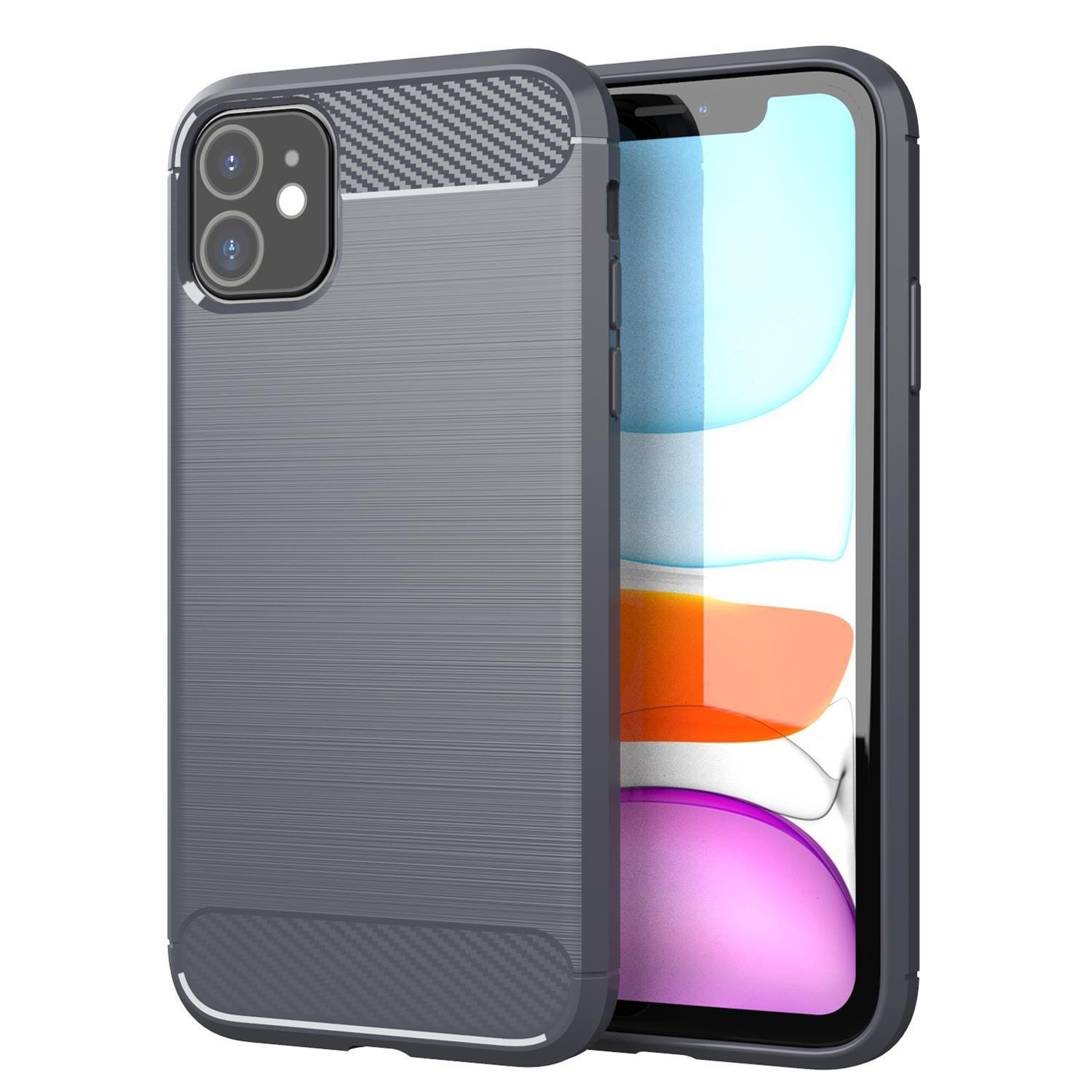 Cadorabo Hülle für Apple iPhone 11 TPU Silikon Edelstahl-Karbonfaser Optik