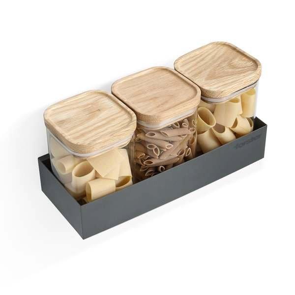 Forster Home Magnetisches Vorratsregal inkl. 3 Glasbehältern Eiche