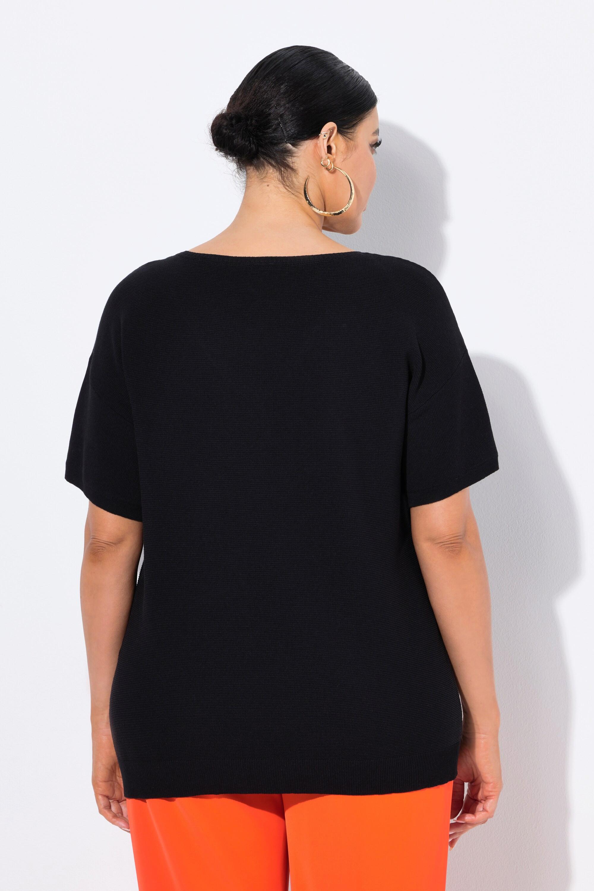 Ulla Popken Pullover, Rippstruktur, V-Ausschnitt, Halbarm