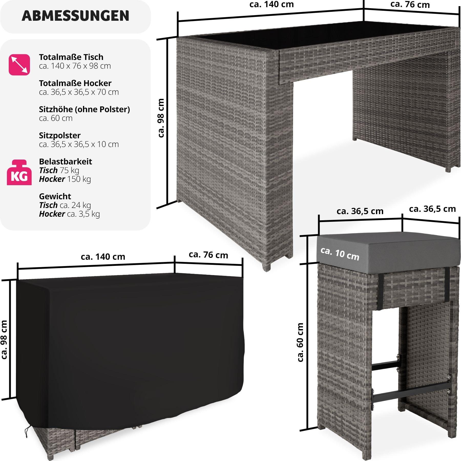 Tectake Aluminium Rattan Barset Ibiza 6+1 mit Schutzhülle