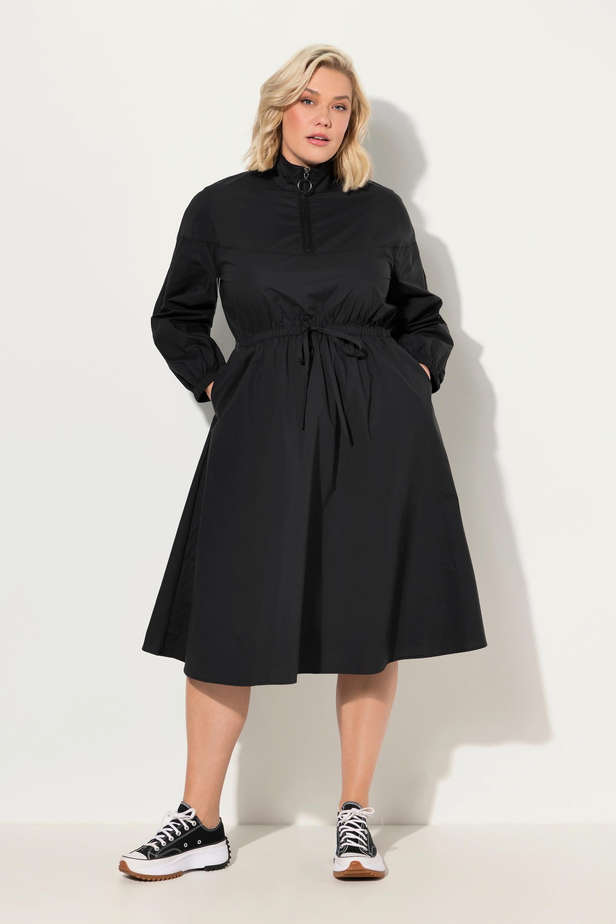 Ulla Popken Utility A-Linie Papertouch Stehkragen Langarm Kleid