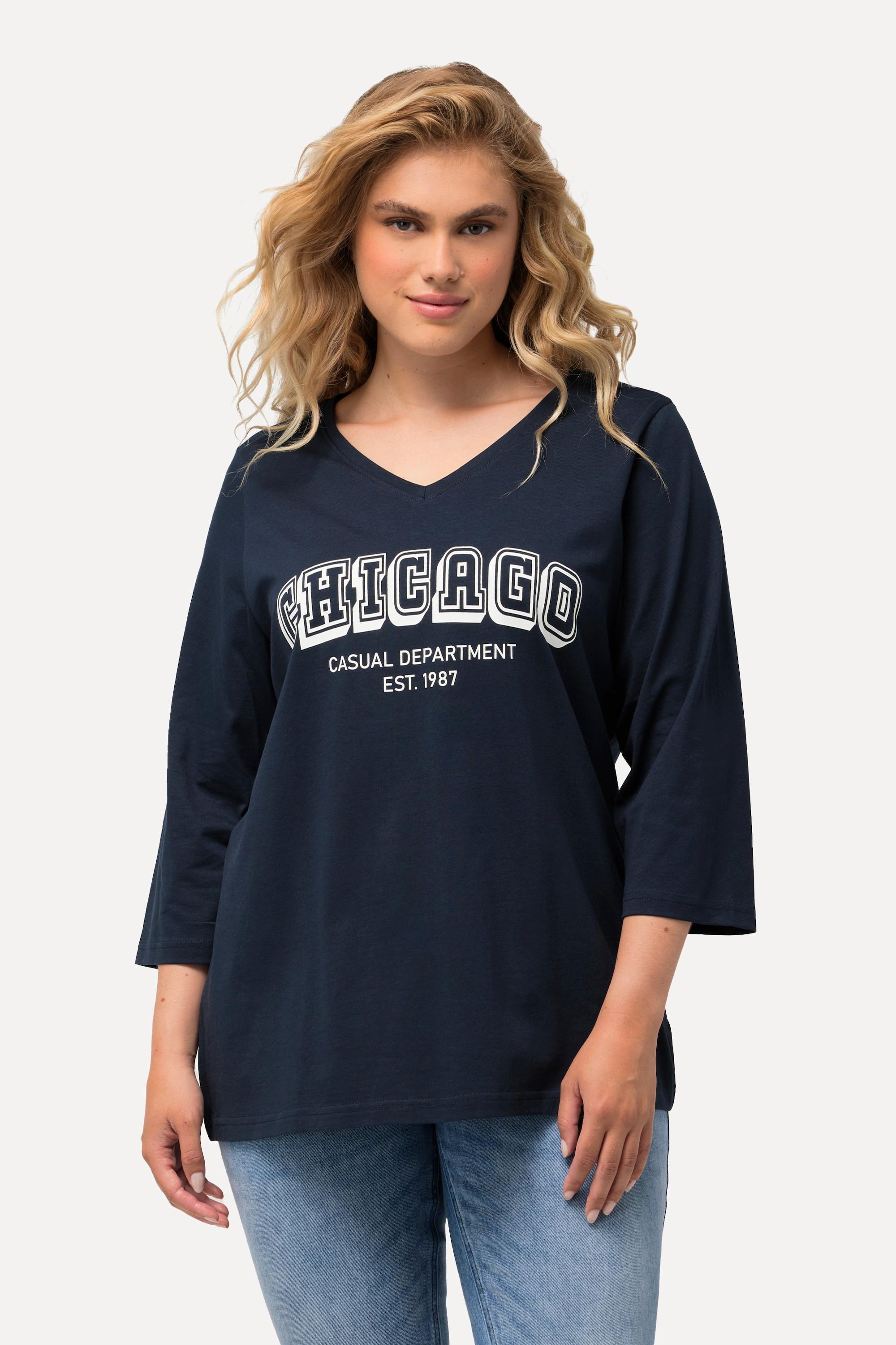 Ulla Popken City Name V-Ausschnitt 3/4 Arm Shirt