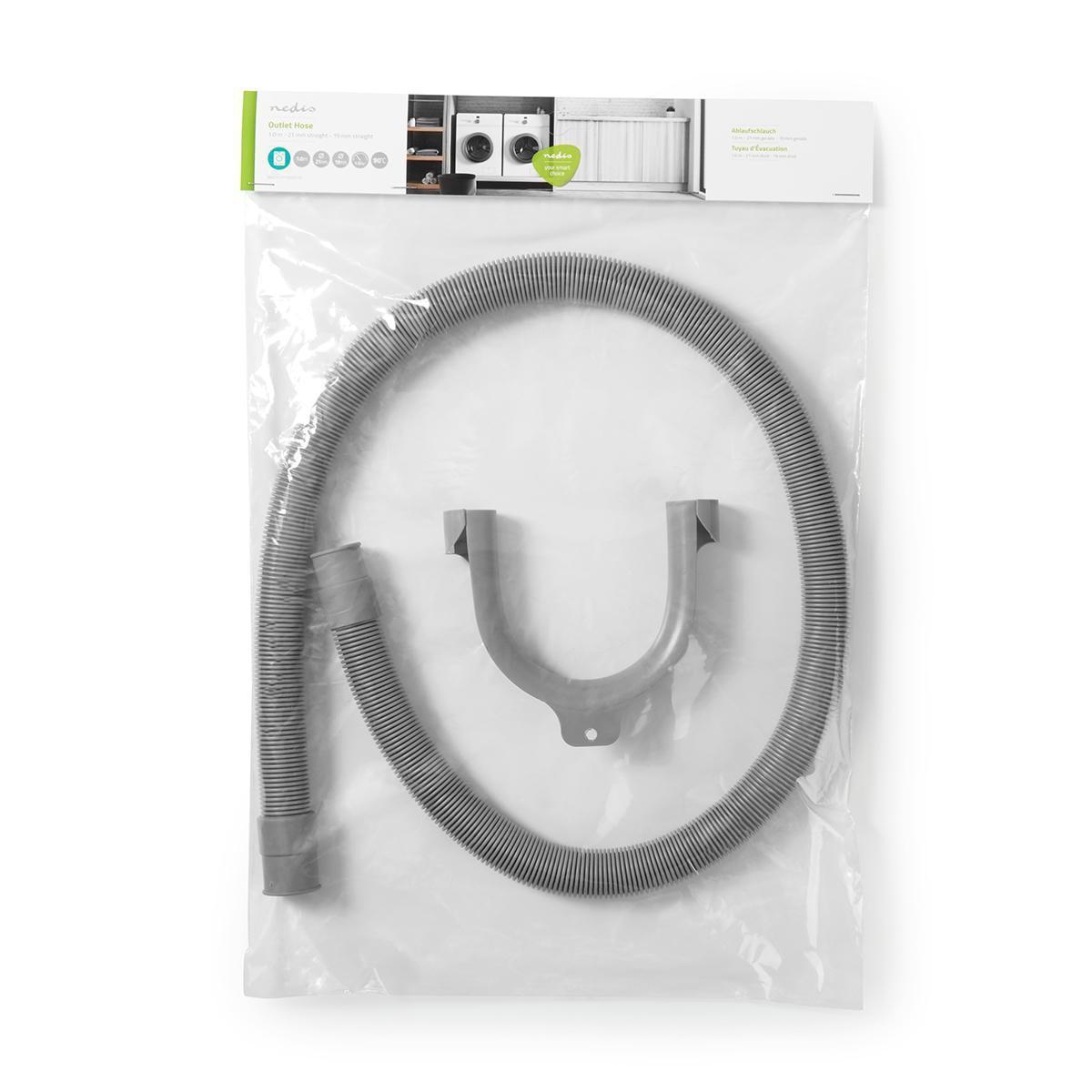 Nedis Abflussschlauch | 21 mm | 19 mm | 1,5 Bar | 90 °C | 1,00 m | Anwendung: Geschirr / Waschmaschine | Grau