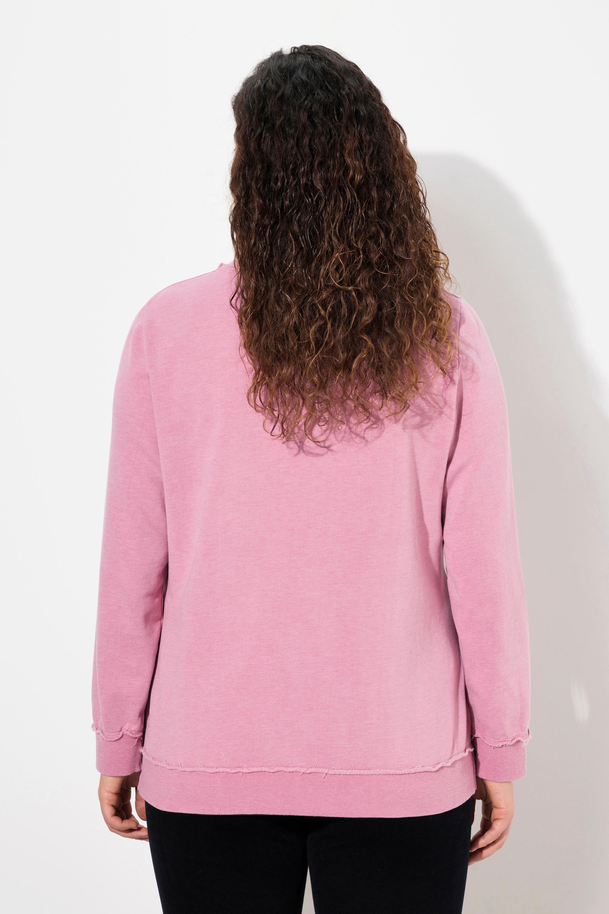 Ulla Popken Sweat-Pullover, Schriftzug, V-Ausschnitt, Langarm