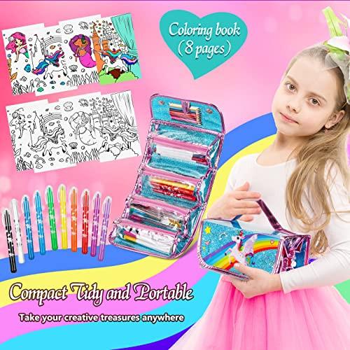 Activity-board Malset für Kinder, Malkoffer, Mäppchen Mädchen Schreibset mit Glitzerstiften, Filzstiften, Buntstiften, Buntstiften und Gelschreiber