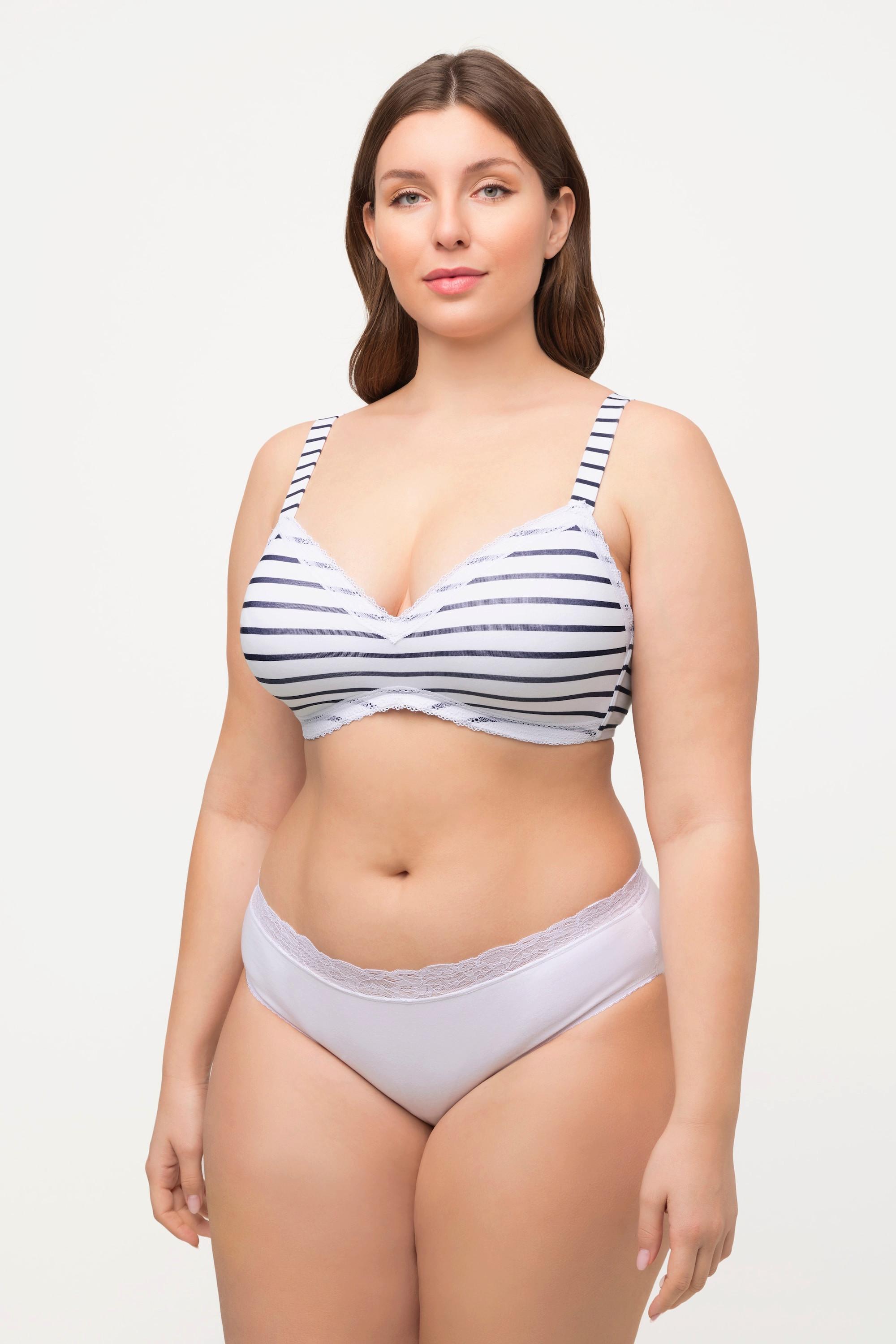 Ulla Popken BH, bügellos, Softschalen, Streifen, Cup A-D